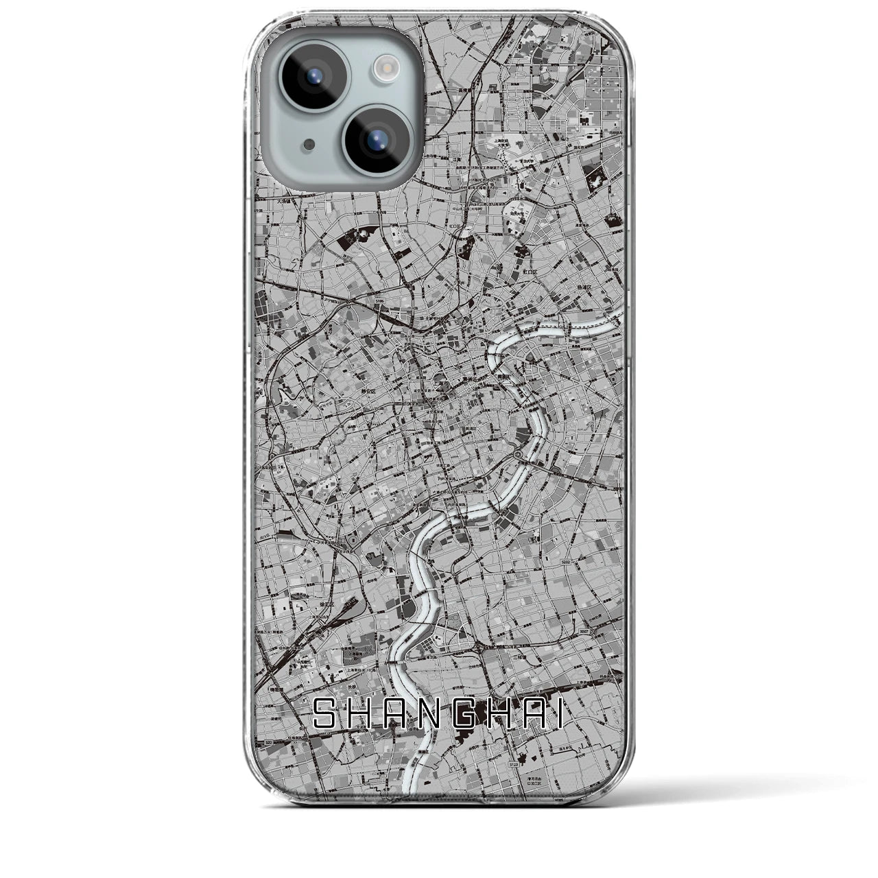 【上海(中華人民共和国)】地図柄iPhoneケース(クリアタイプ)モノトーン・iPhone 15 Plus 用