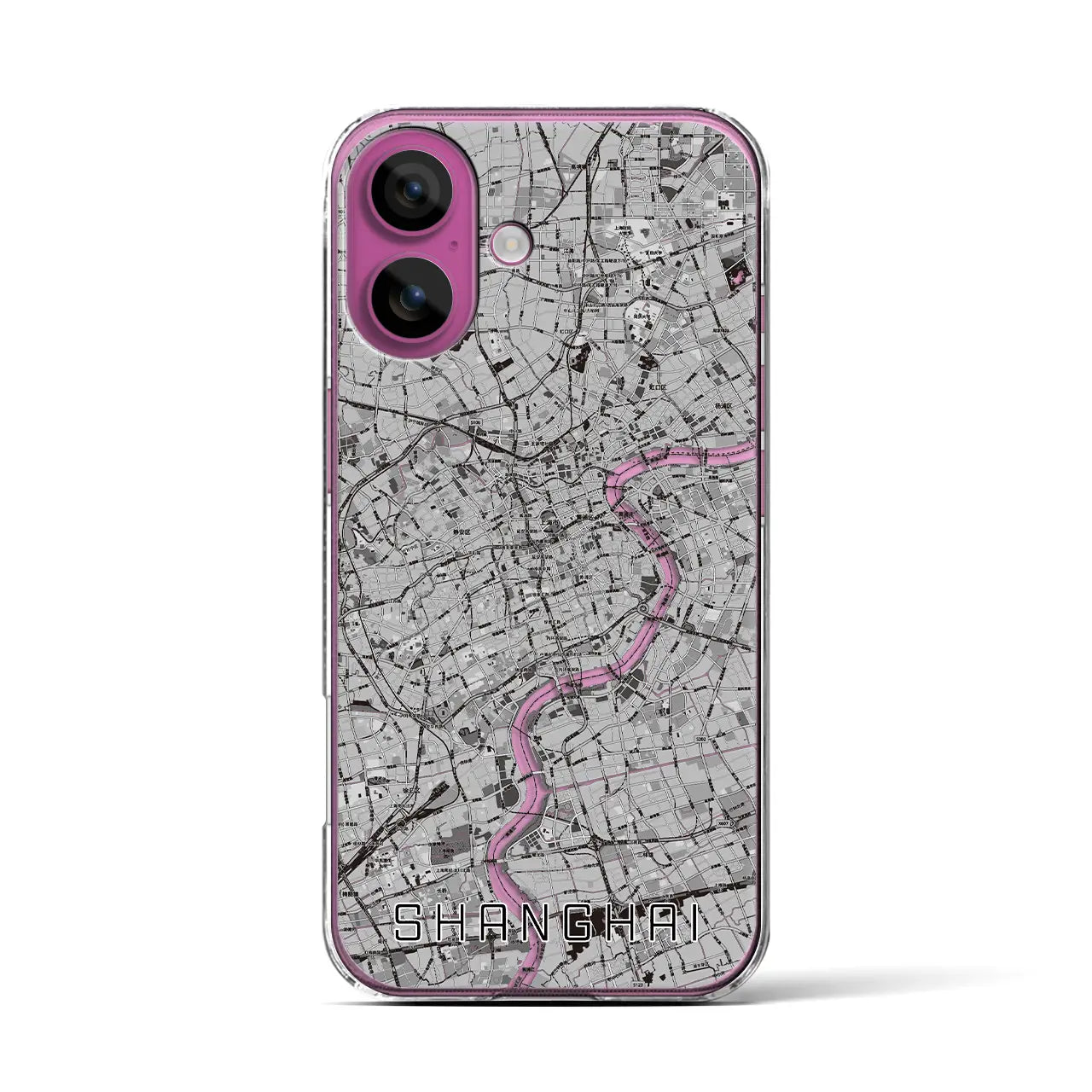 【上海(中華人民共和国)】地図柄iPhoneケース(クリアタイプ)モノトーン・iPhone 16 Pro 用