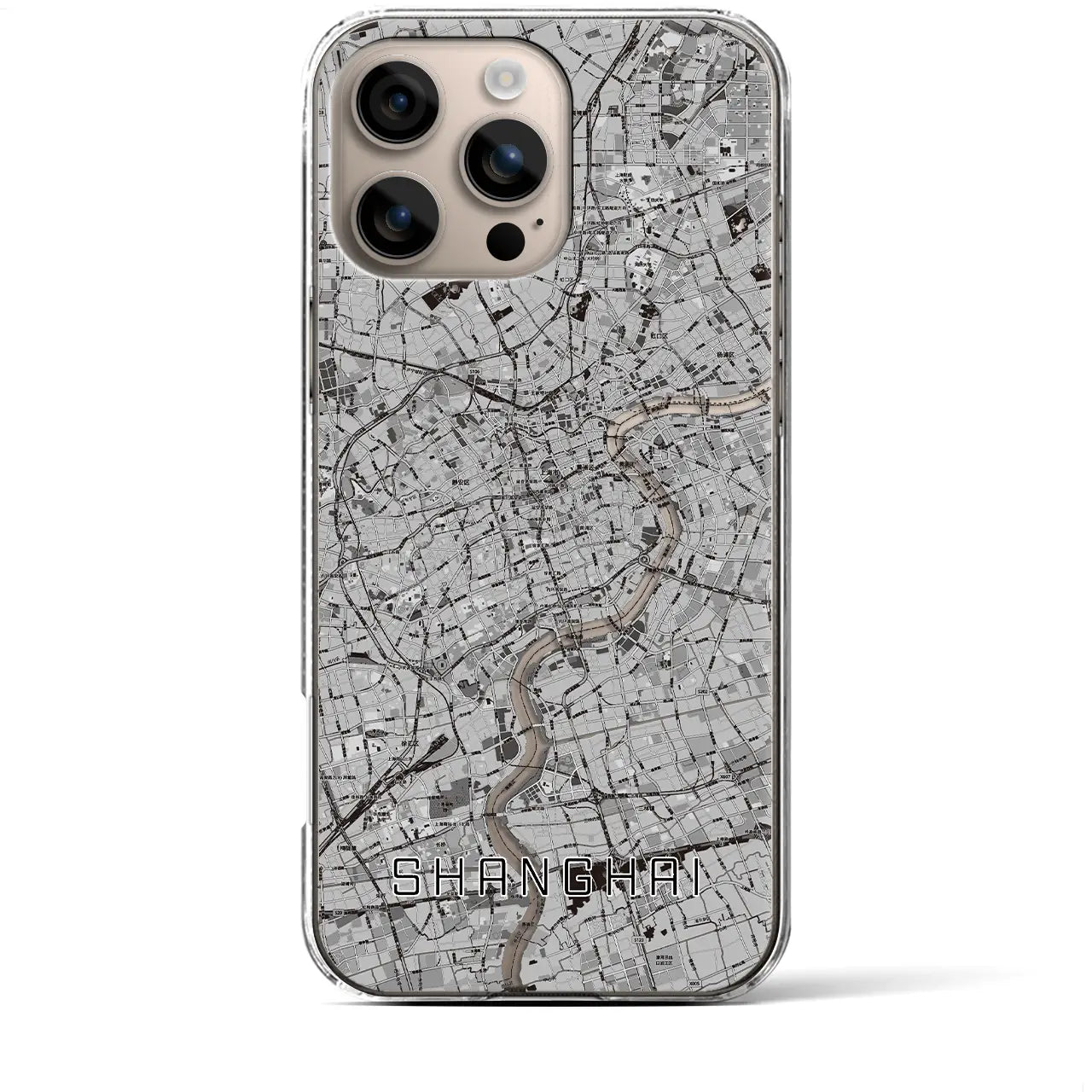 【上海(中華人民共和国)】地図柄iPhoneケース(クリアタイプ)モノトーン・iPhone 16 Plus 用