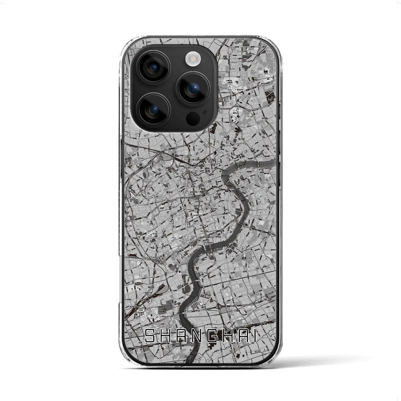 【上海(中華人民共和国)】地図柄iPhoneケース(クリアタイプ)モノトーン・iPhone 16 用