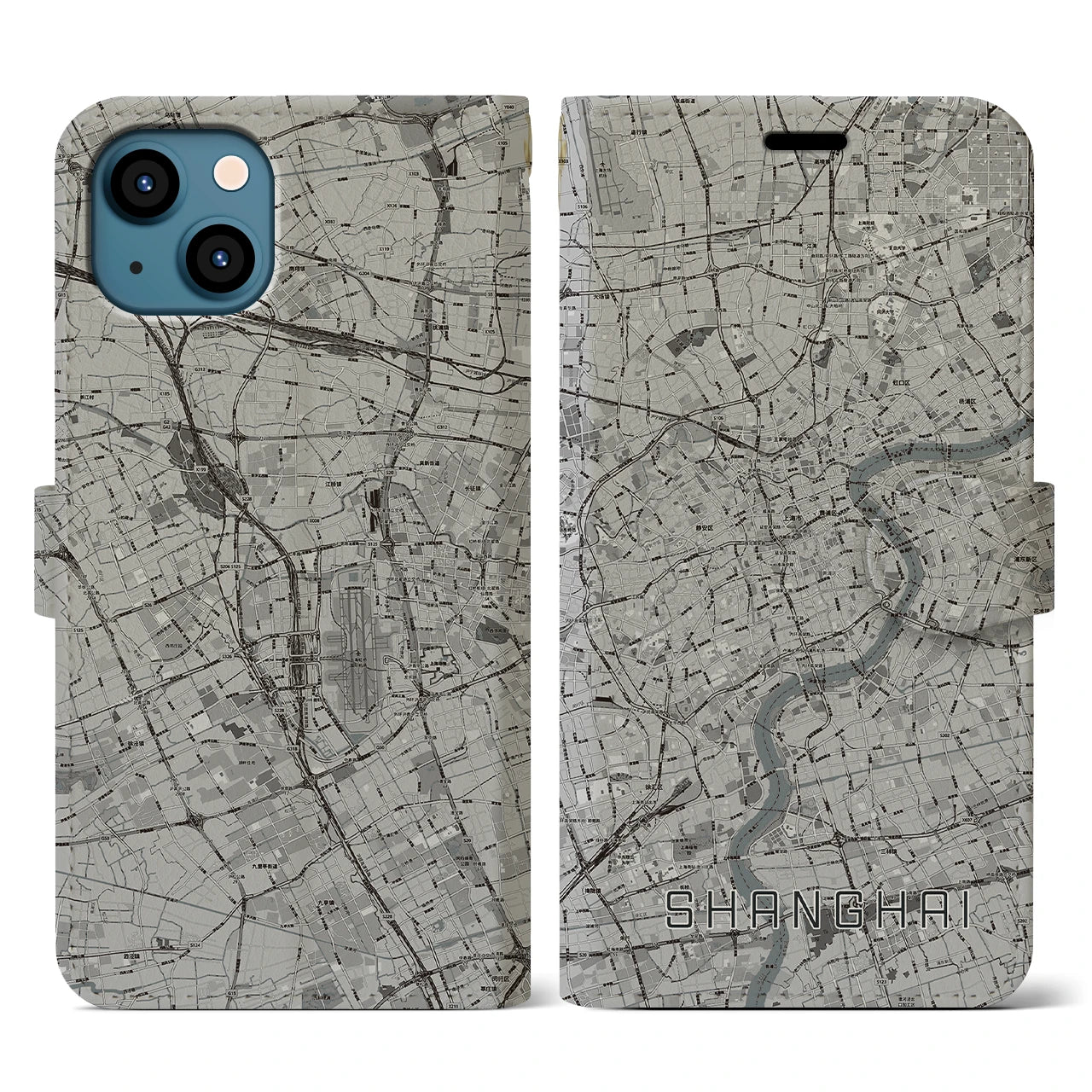 【上海(中華人民共和国)】地図柄iPhoneケース(手帳タイプ)モノトーン・iPhone 13 用