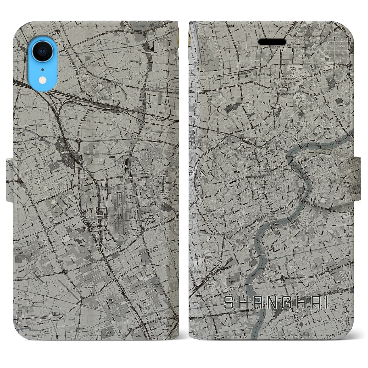 【上海(中華人民共和国)】地図柄iPhoneケース(手帳タイプ)モノトーン・iPhone XR 用