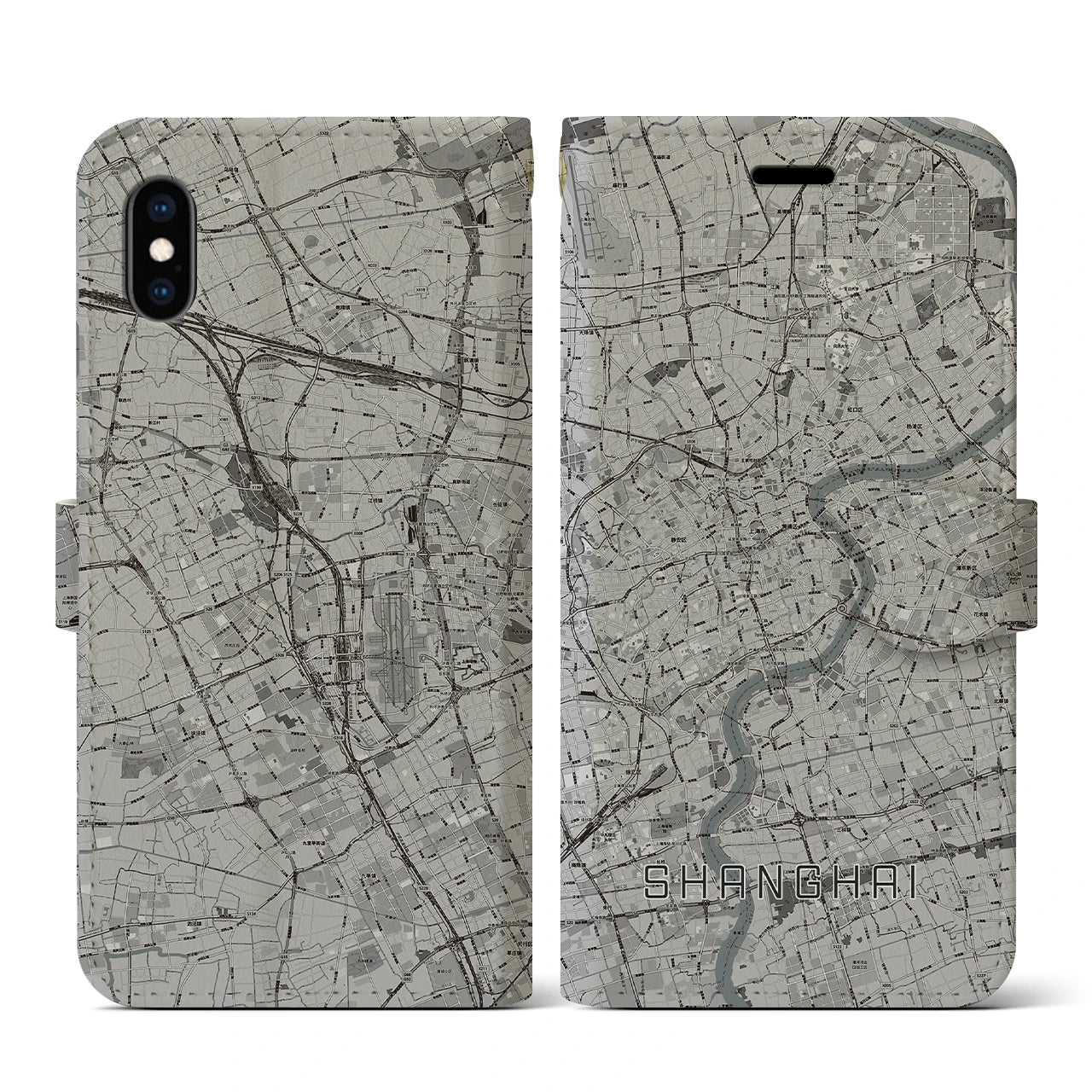【上海(中華人民共和国)】地図柄iPhoneケース(手帳タイプ)モノトーン・iPhone XS / X 用