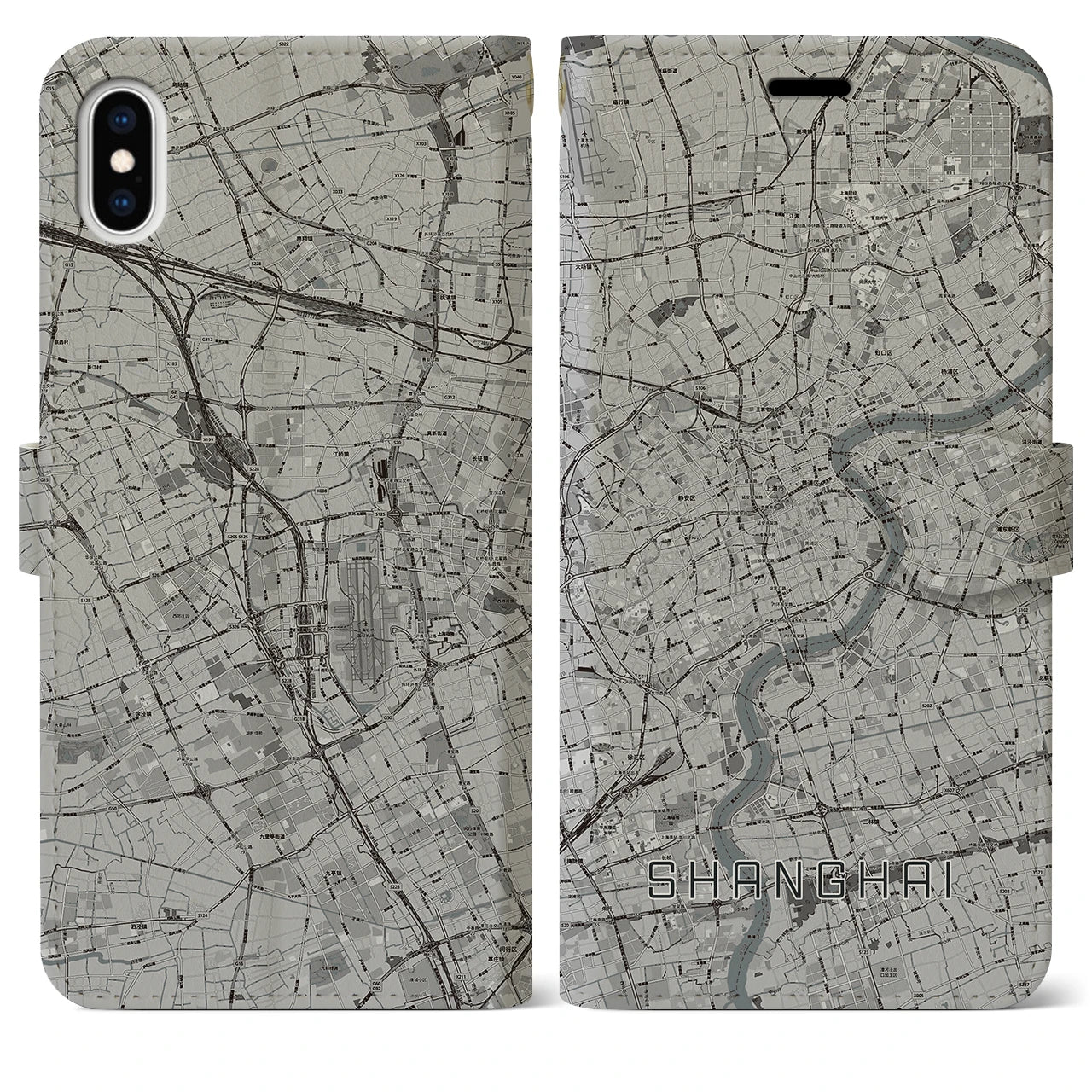 【上海(中華人民共和国)】地図柄iPhoneケース(手帳タイプ)モノトーン・iPhone XS Max 用