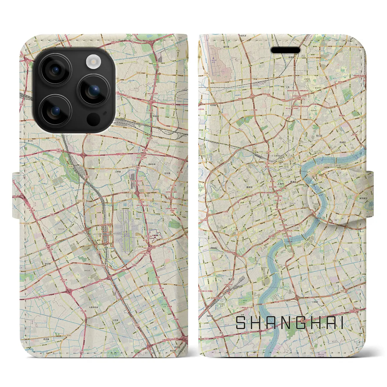 【上海(中華人民共和国)】地図柄iPhoneケース(手帳タイプ)ナチュラル・iPhone 16 用