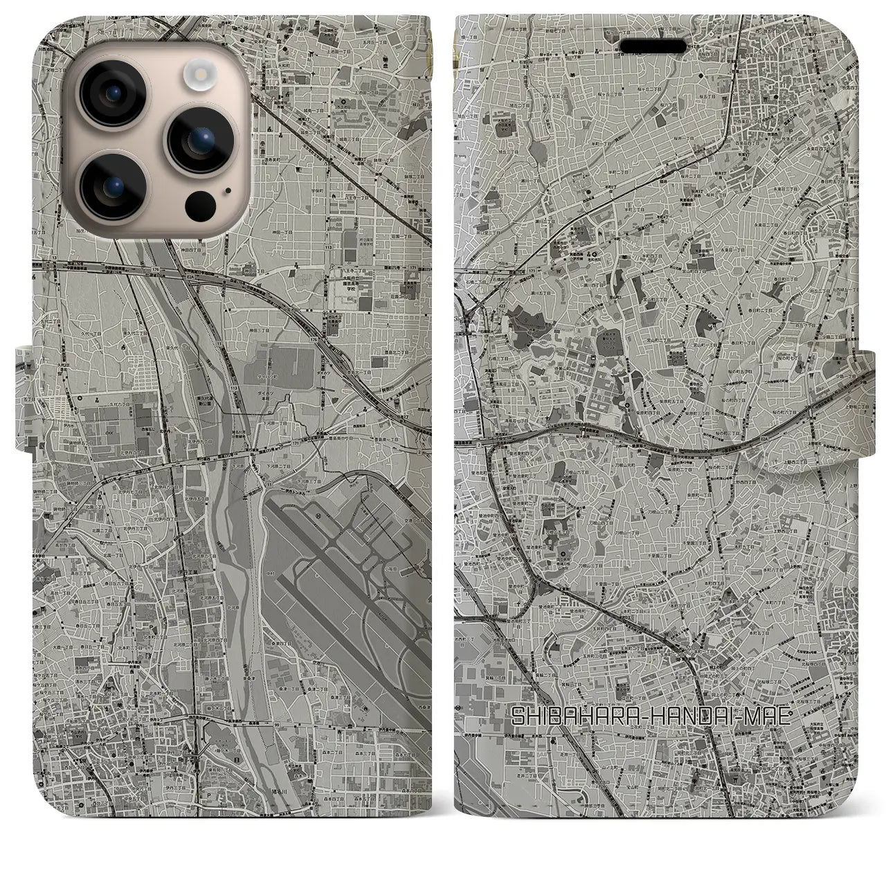 【柴原阪大前(大阪府)】地図柄iPhoneケース(手帳タイプ)モノトーン・iPhone 16 Plus 用