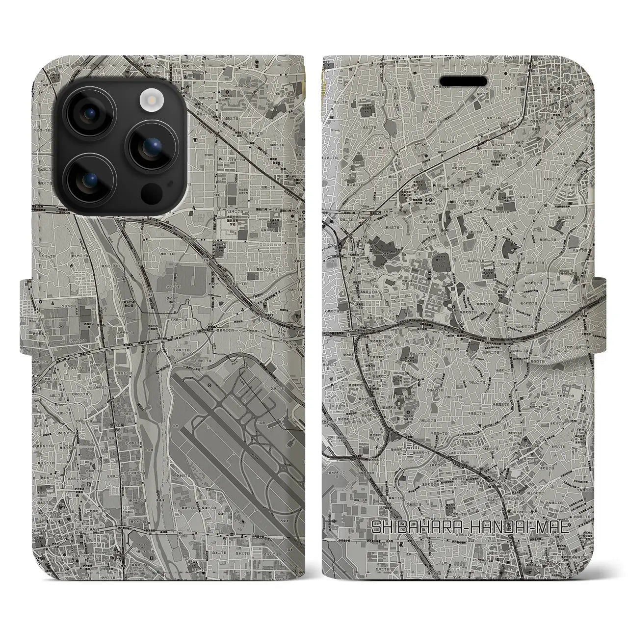 【柴原阪大前(大阪府)】地図柄iPhoneケース(手帳タイプ)モノトーン・iPhone 16 用