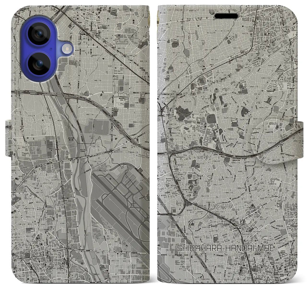 【柴原阪大前(大阪府)】地図柄iPhoneケース(手帳タイプ)モノトーン・iPhone 16 Pro Max 用