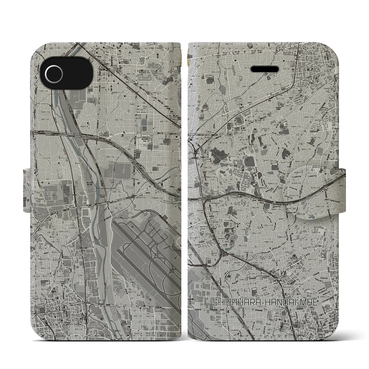 【柴原阪大前(大阪府)】地図柄iPhoneケース(手帳タイプ)モノトーン・iPhone SE(第3 / 第2世代) / 8 / 7 / 6s / 6 用