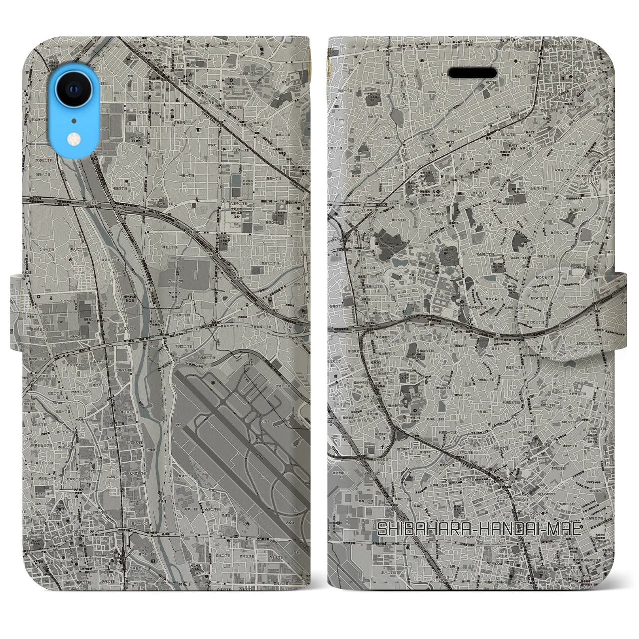【柴原阪大前(大阪府)】地図柄iPhoneケース(手帳タイプ)モノトーン・iPhone XR 用
