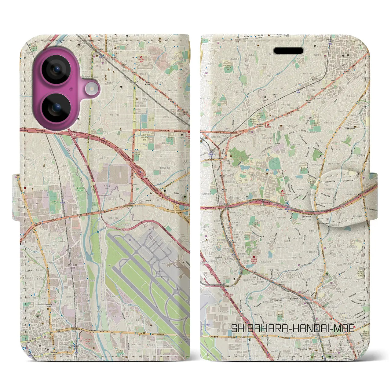 【柴原阪大前(大阪府)】地図柄iPhoneケース(手帳タイプ)ナチュラル・iPhone 16 Pro 用