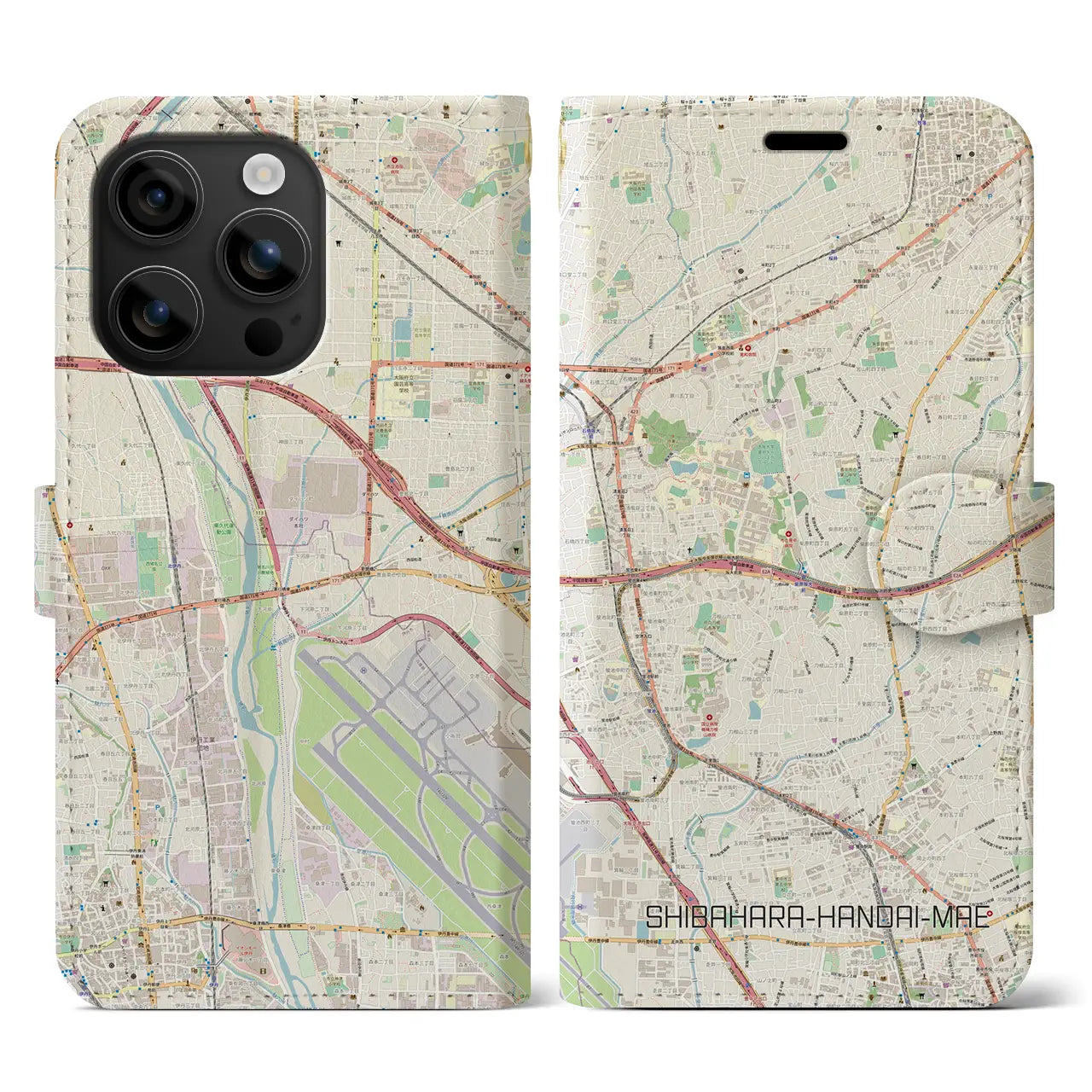 【柴原阪大前(大阪府)】地図柄iPhoneケース(手帳タイプ)ナチュラル・iPhone 16 用