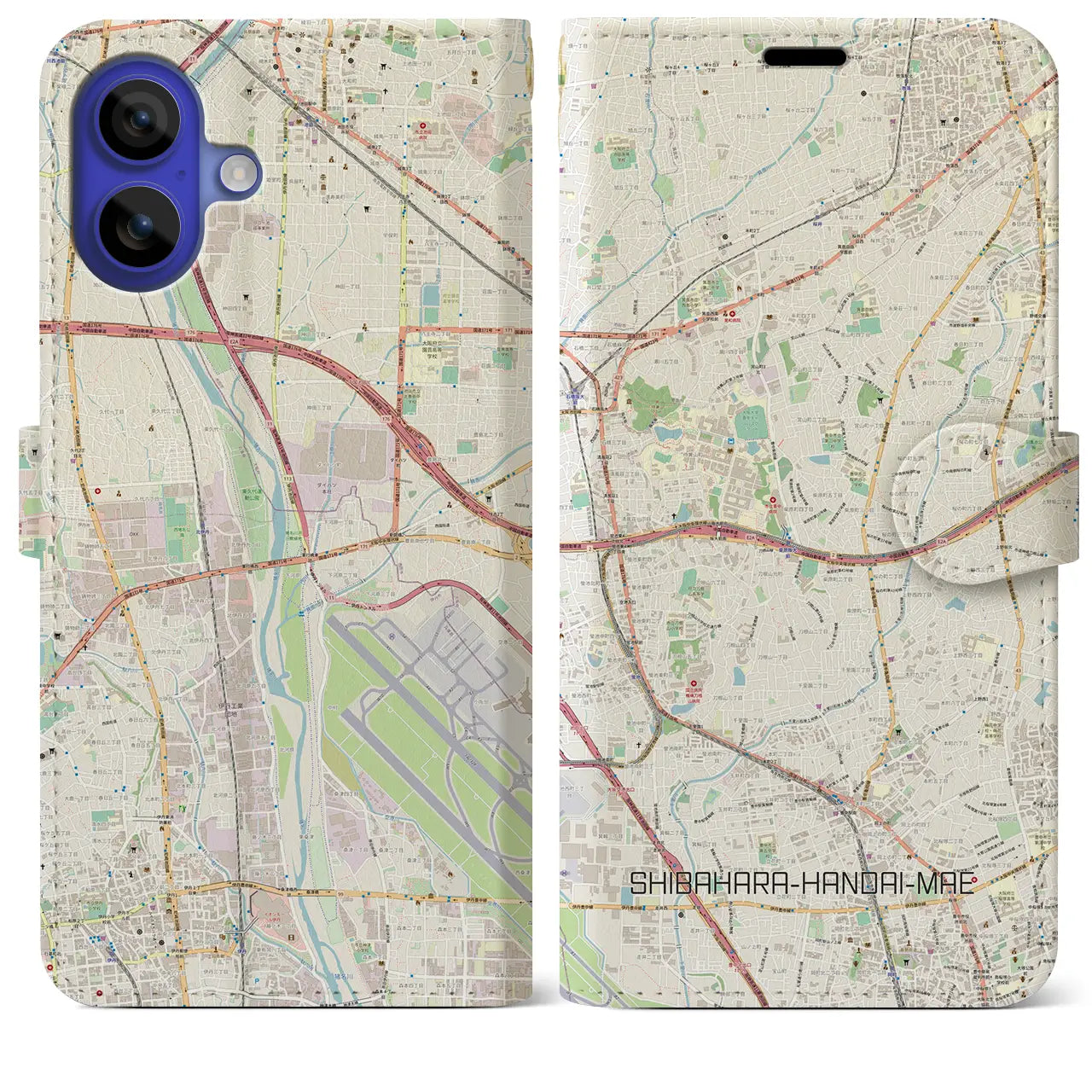 【柴原阪大前(大阪府)】地図柄iPhoneケース(手帳タイプ)ナチュラル・iPhone 16 Pro Max 用