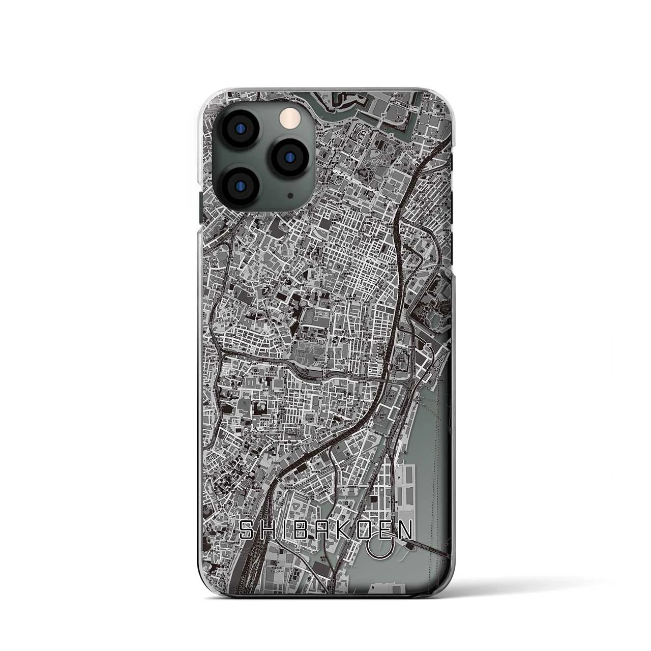 【芝公園(東京都)】地図柄iPhoneケース(クリアタイプ)モノトーン・iPhone 11 Pro 用