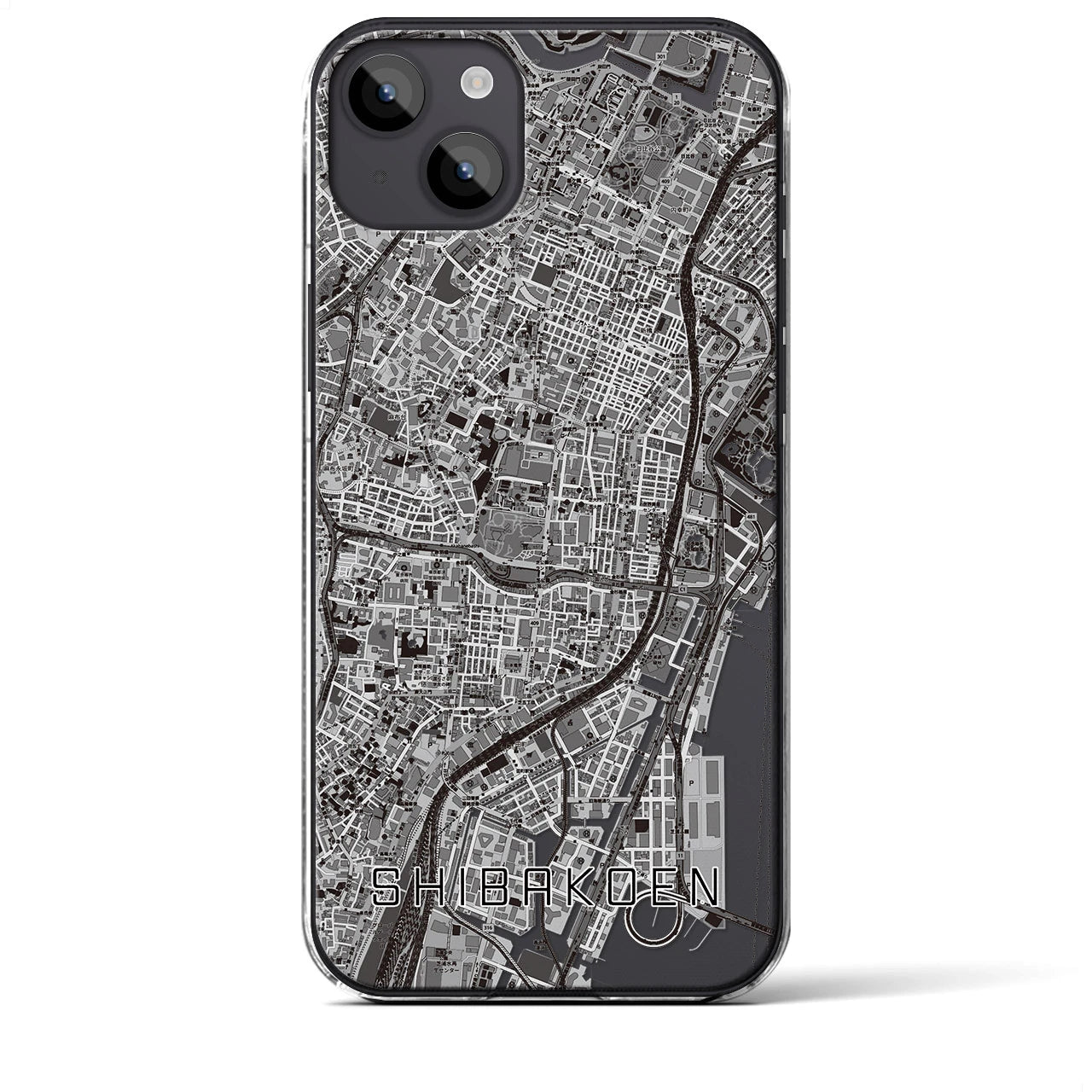 【芝公園(東京都)】地図柄iPhoneケース(クリアタイプ)モノトーン・iPhone 14 Plus 用
