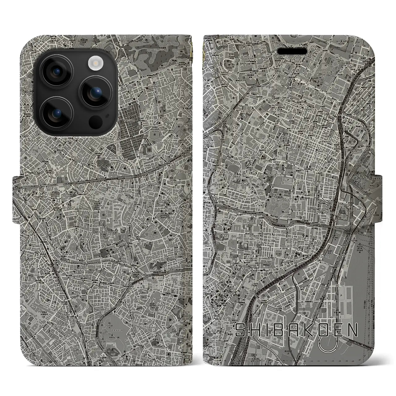 【芝公園(東京都)】地図柄iPhoneケース(手帳タイプ)モノトーン・iPhone 16 用