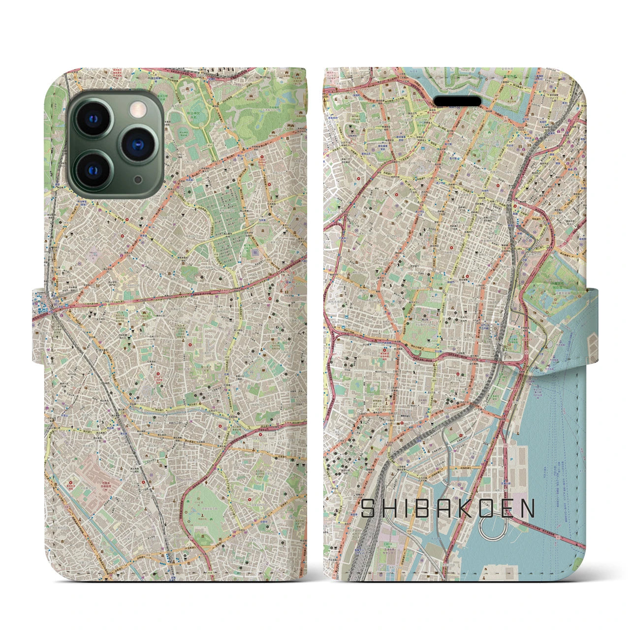【芝公園(東京都)】地図柄iPhoneケース(手帳タイプ)ナチュラル・iPhone 11 Pro 用