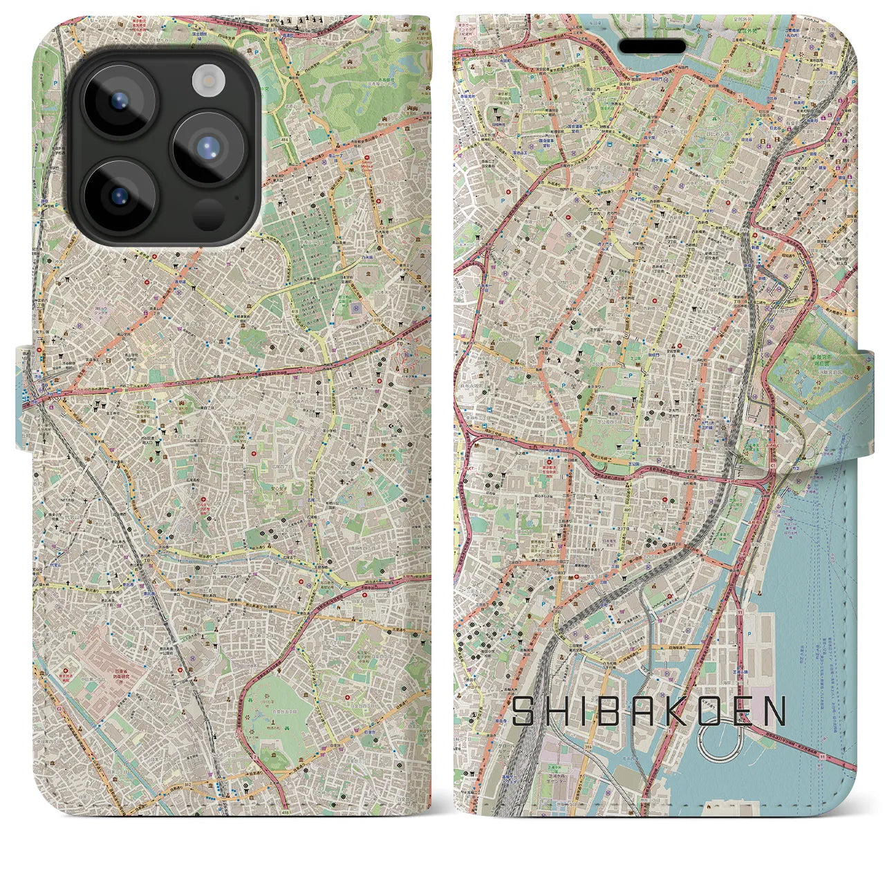 【芝公園(東京都)】地図柄iPhoneケース(手帳タイプ)ナチュラル・iPhone 15 Pro Max 用