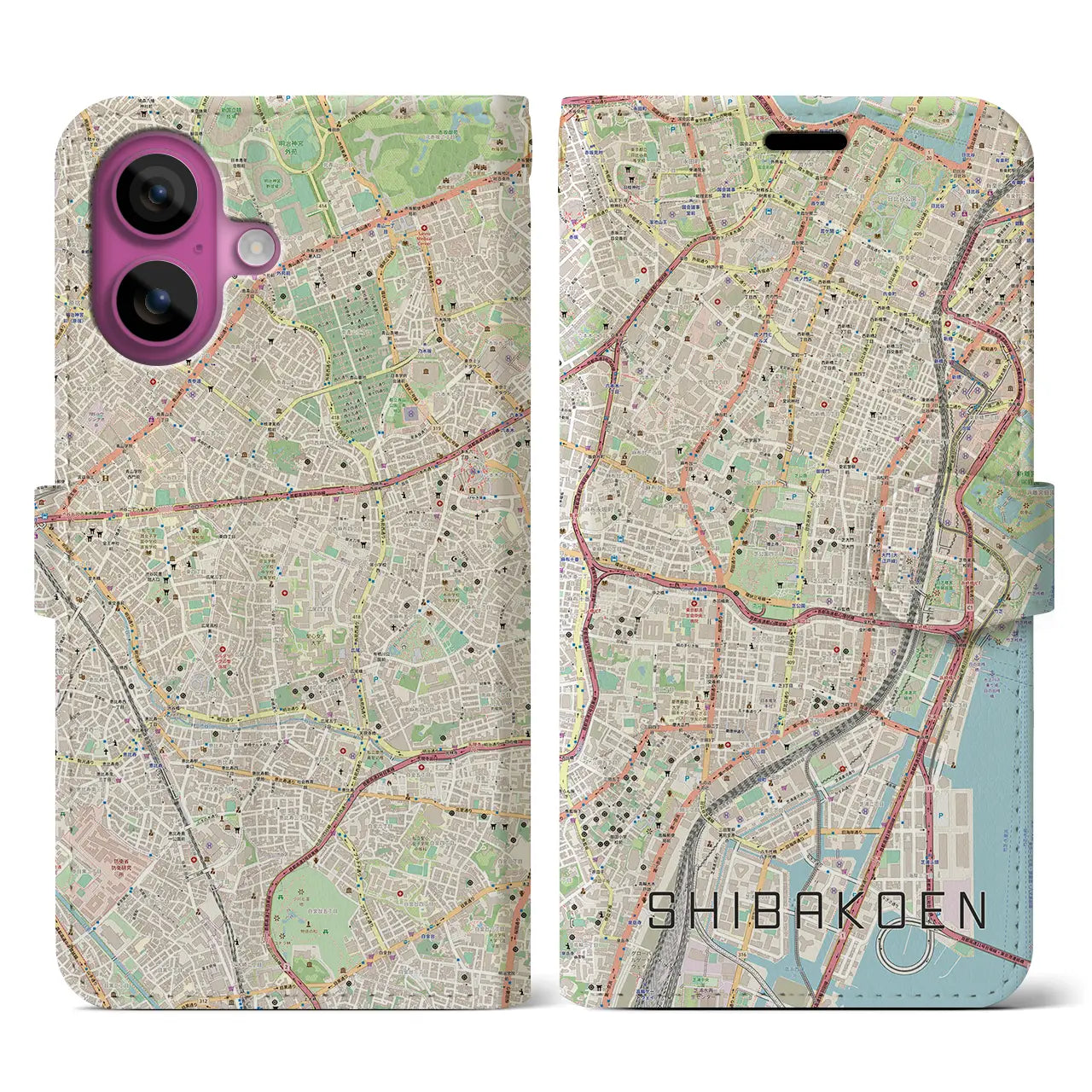 【芝公園(東京都)】地図柄iPhoneケース(手帳タイプ)ナチュラル・iPhone 16 Pro 用