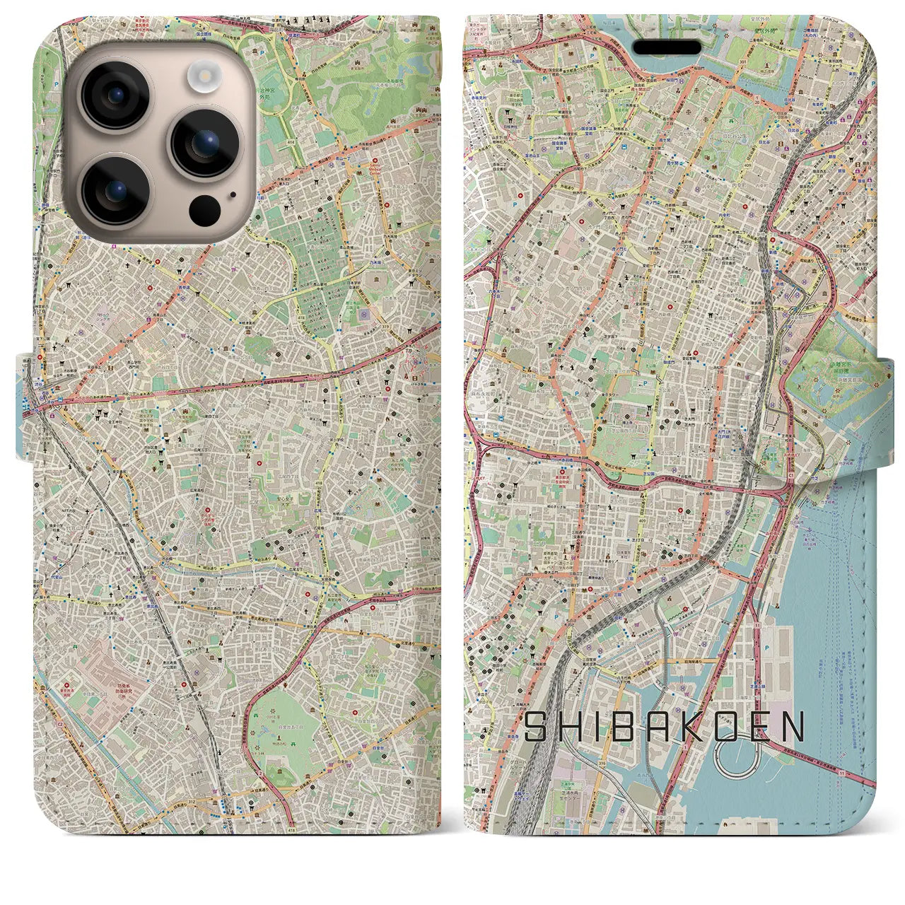 【芝公園(東京都)】地図柄iPhoneケース(手帳タイプ)ナチュラル・iPhone 16 Plus 用