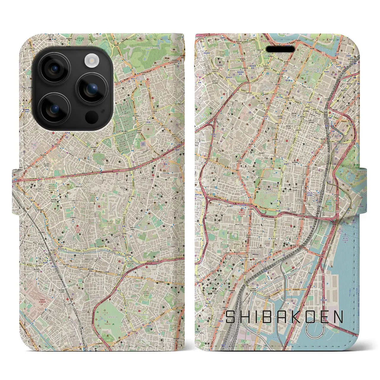 【芝公園(東京都)】地図柄iPhoneケース(手帳タイプ)ナチュラル・iPhone 16 用