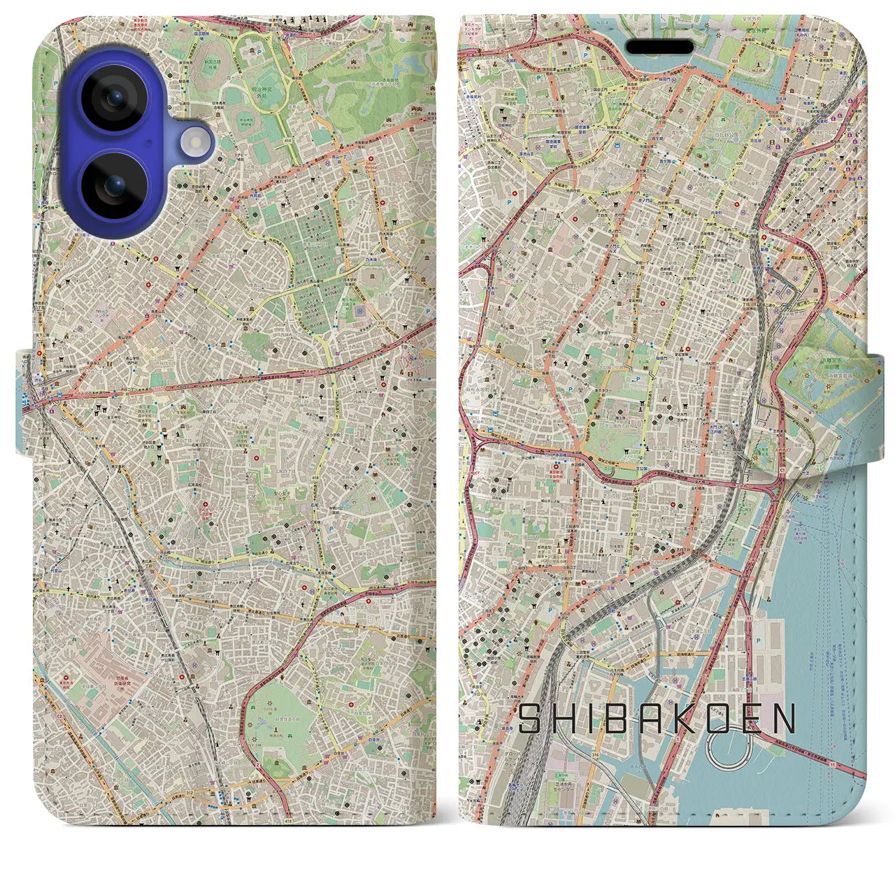 【芝公園(東京都)】地図柄iPhoneケース(手帳タイプ)ナチュラル・iPhone 16 Pro Max 用