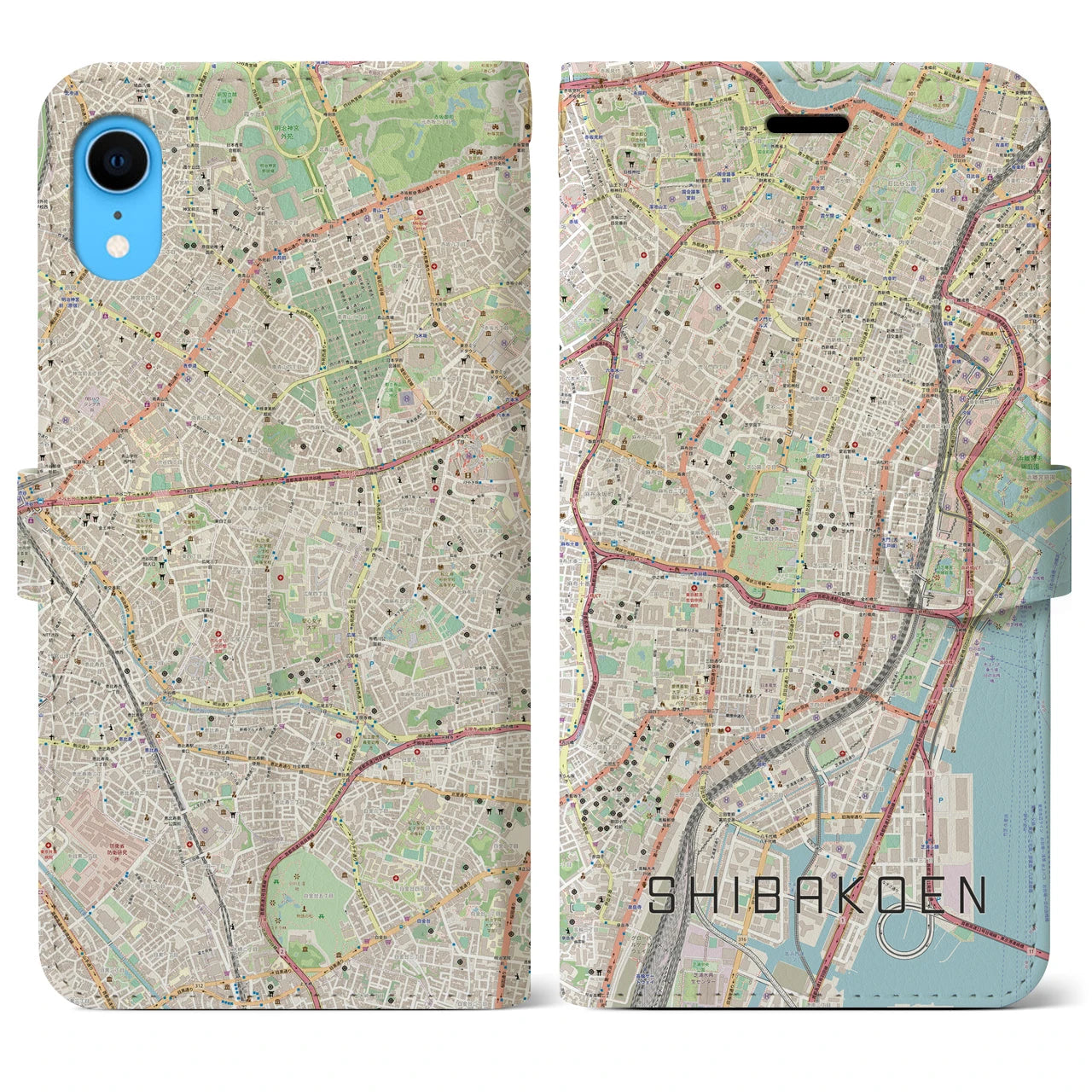 【芝公園(東京都)】地図柄iPhoneケース(手帳タイプ)ナチュラル・iPhone XR 用