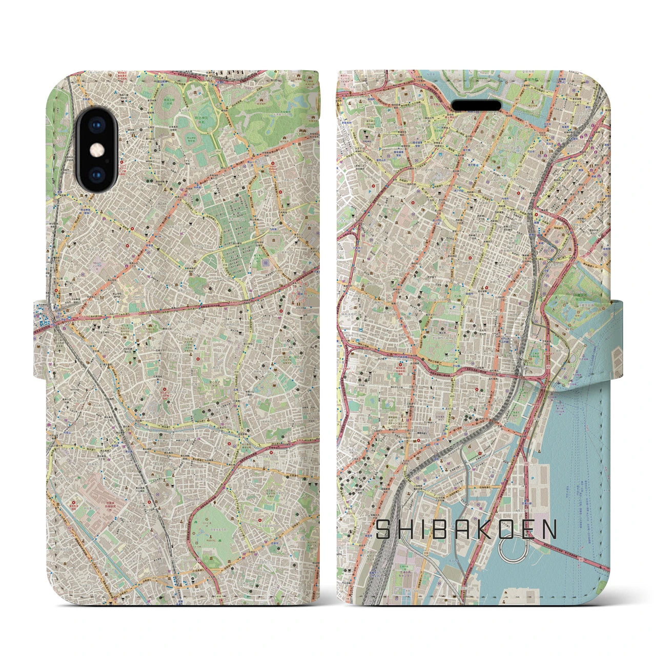 【芝公園(東京都)】地図柄iPhoneケース(手帳タイプ)ナチュラル・iPhone XS / X 用