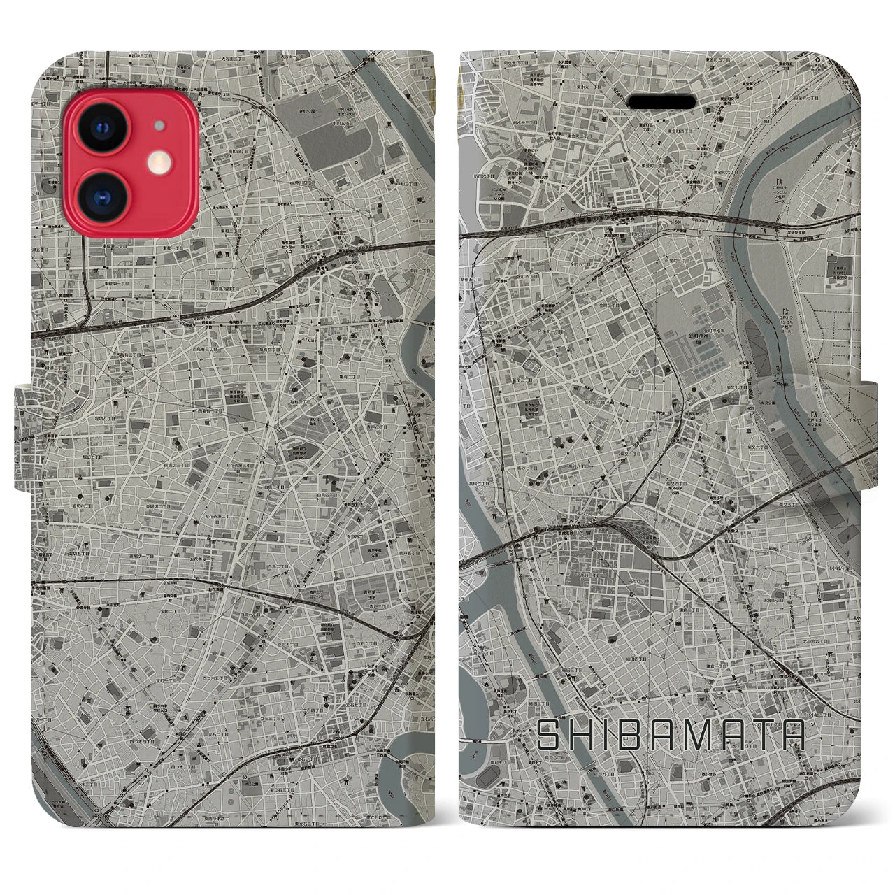 【柴又(東京都)】地図柄iPhoneケース(手帳タイプ)モノトーン・iPhone 11 用