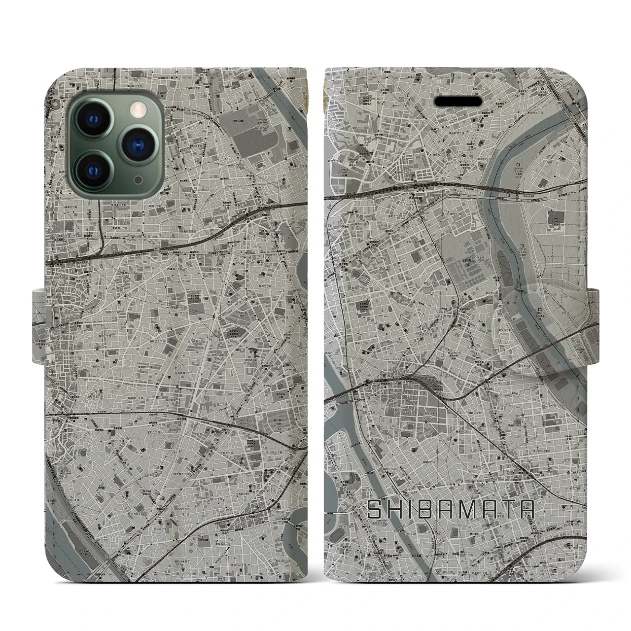 【柴又(東京都)】地図柄iPhoneケース(手帳タイプ)モノトーン・iPhone 11 Pro 用
