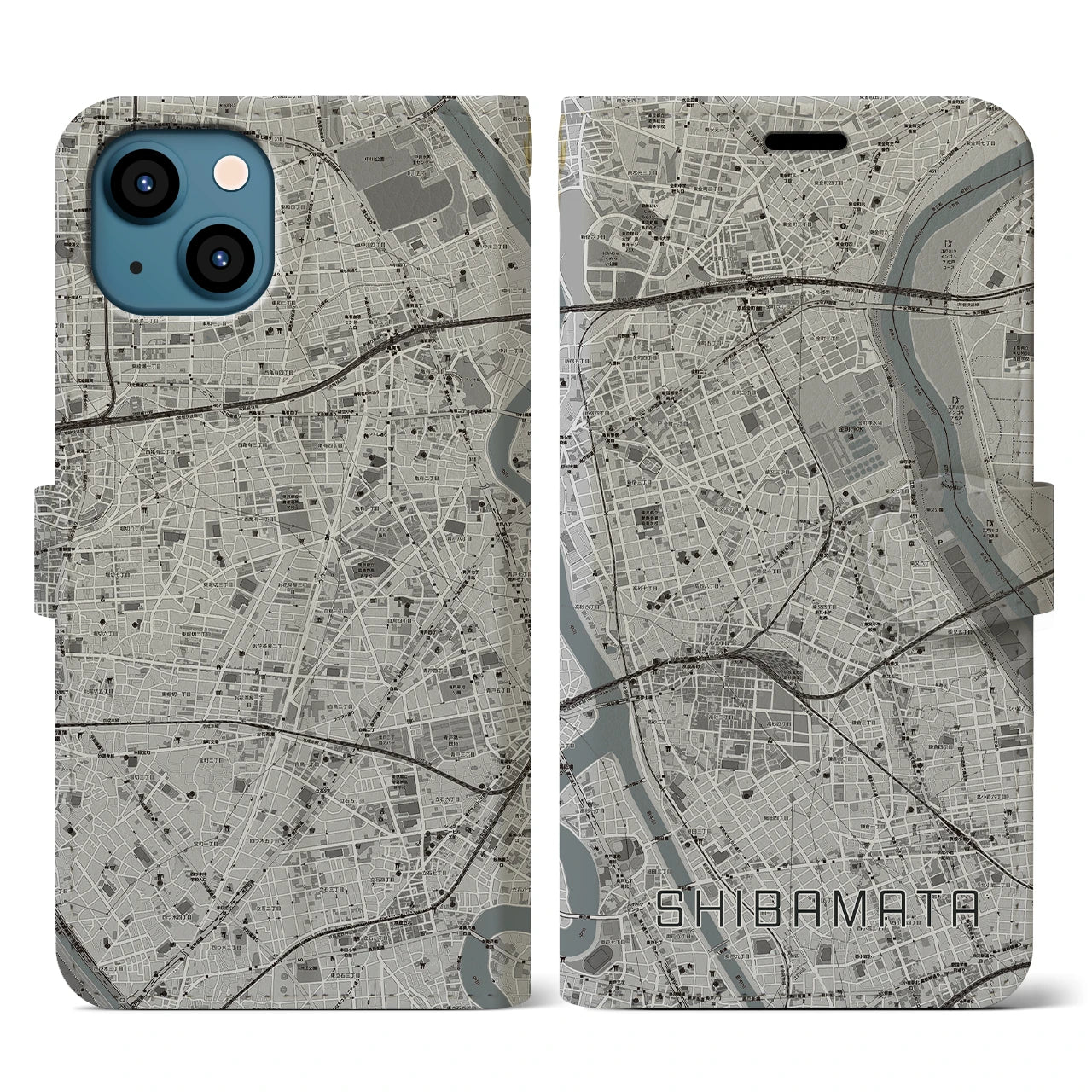 【柴又(東京都)】地図柄iPhoneケース(手帳タイプ)モノトーン・iPhone 13 用