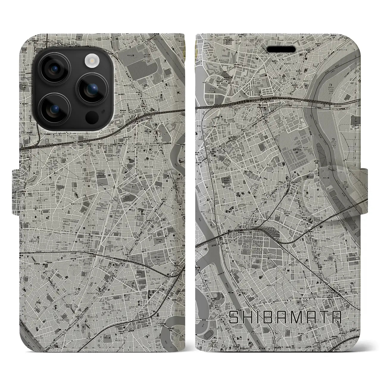 【柴又(東京都)】地図柄iPhoneケース(手帳タイプ)モノトーン・iPhone 16 用