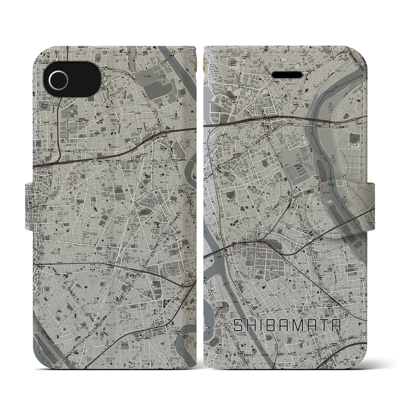 【柴又(東京都)】地図柄iPhoneケース(手帳タイプ)モノトーン・iPhone SE(第3 / 第2世代) / 8 / 7 / 6s / 6 用