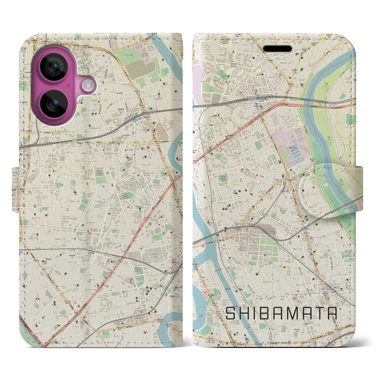 【柴又(東京都)】地図柄iPhoneケース(手帳タイプ)ナチュラル・iPhone 16 Pro 用