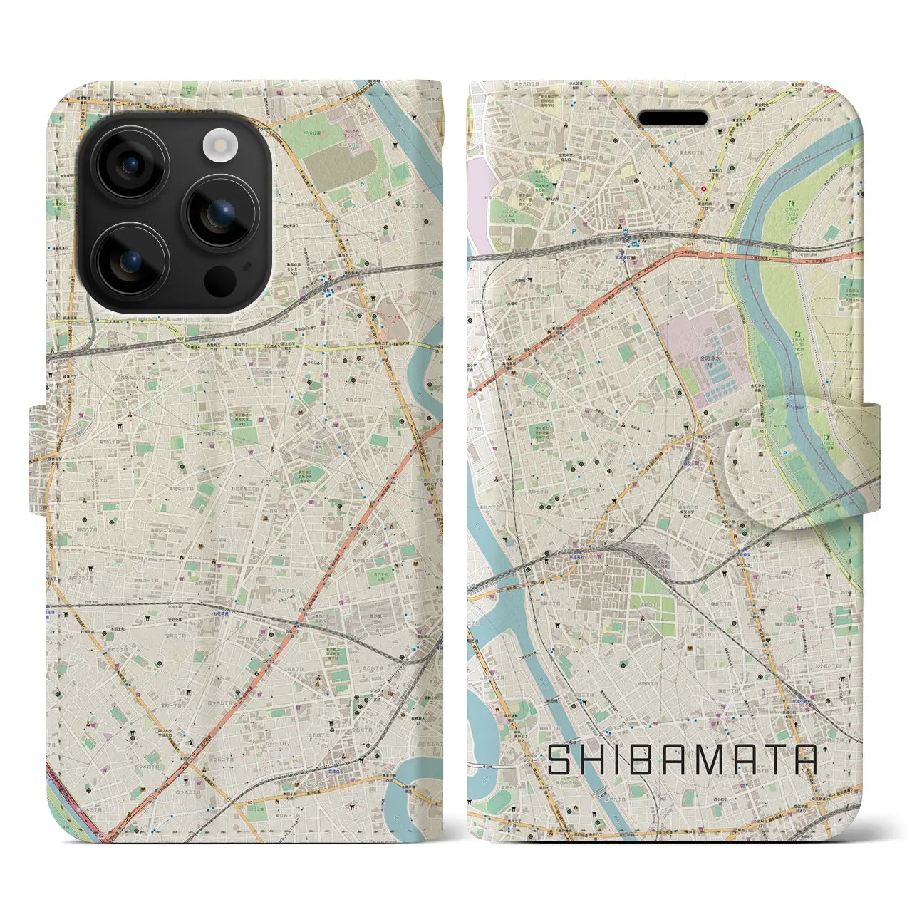 【柴又(東京都)】地図柄iPhoneケース(手帳タイプ)ナチュラル・iPhone 16 用