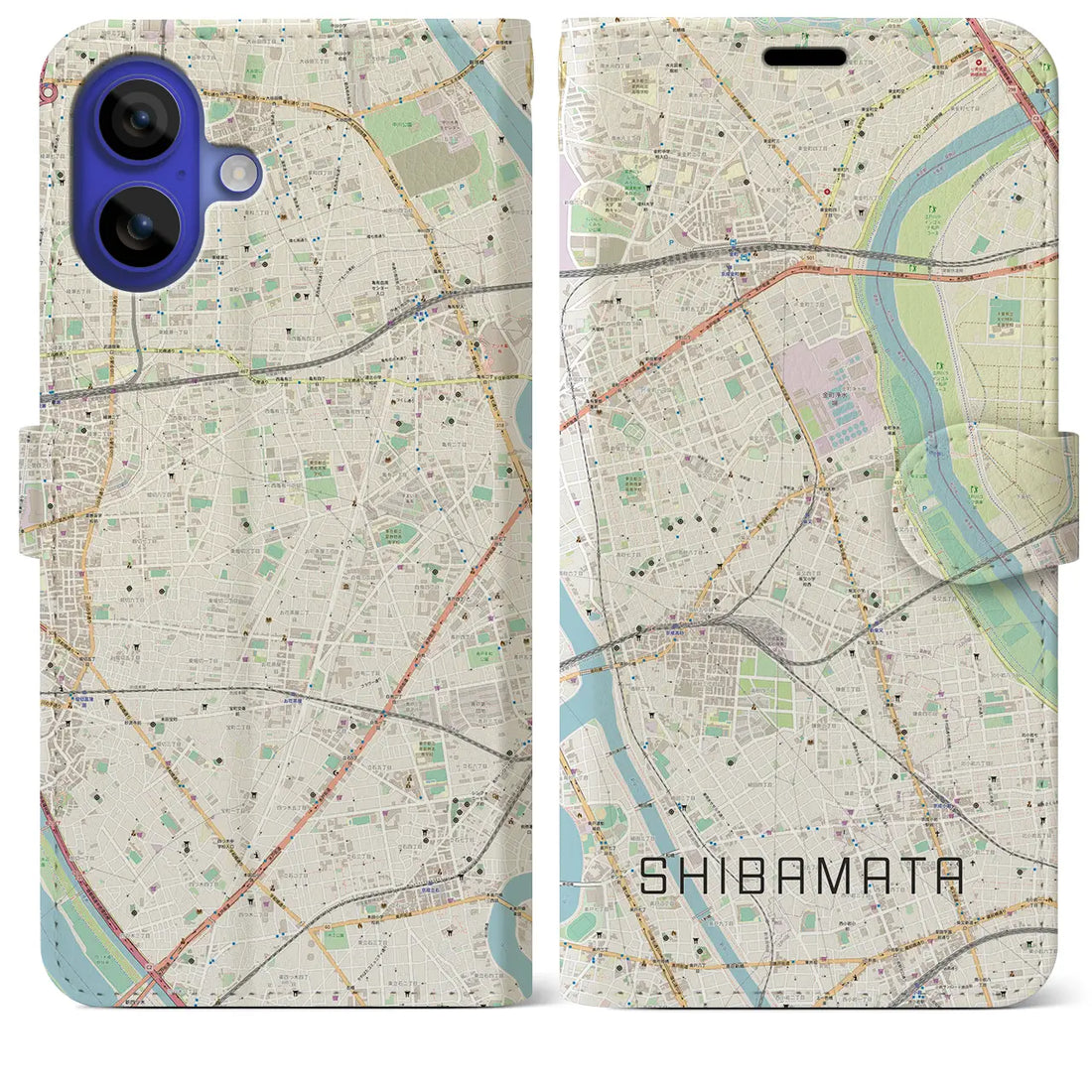 【柴又(東京都)】地図柄iPhoneケース(手帳タイプ)ナチュラル・iPhone 16 Pro Max 用