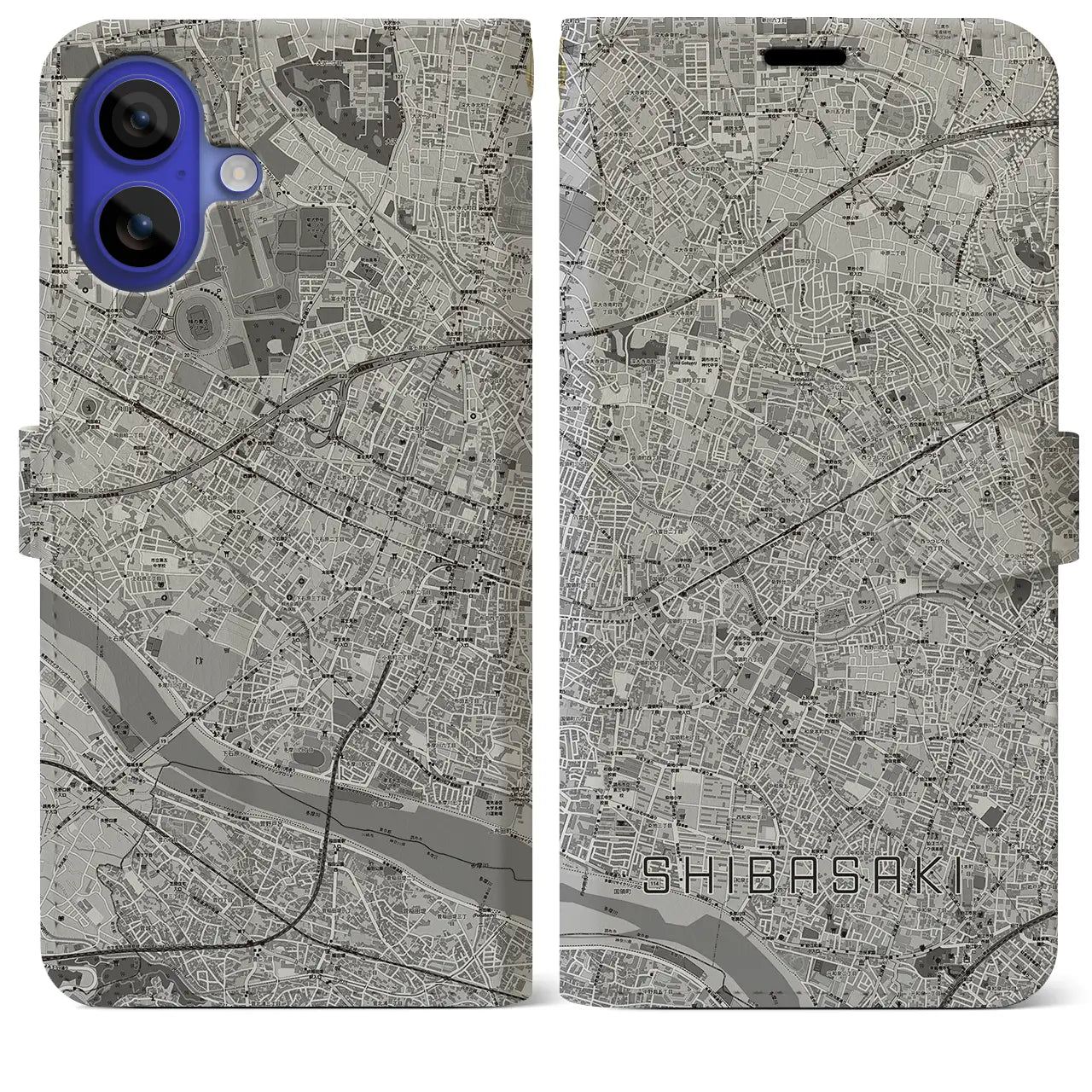 【柴崎(東京都)】地図柄iPhoneケース(手帳タイプ)モノトーン・iPhone 16 Pro Max 用