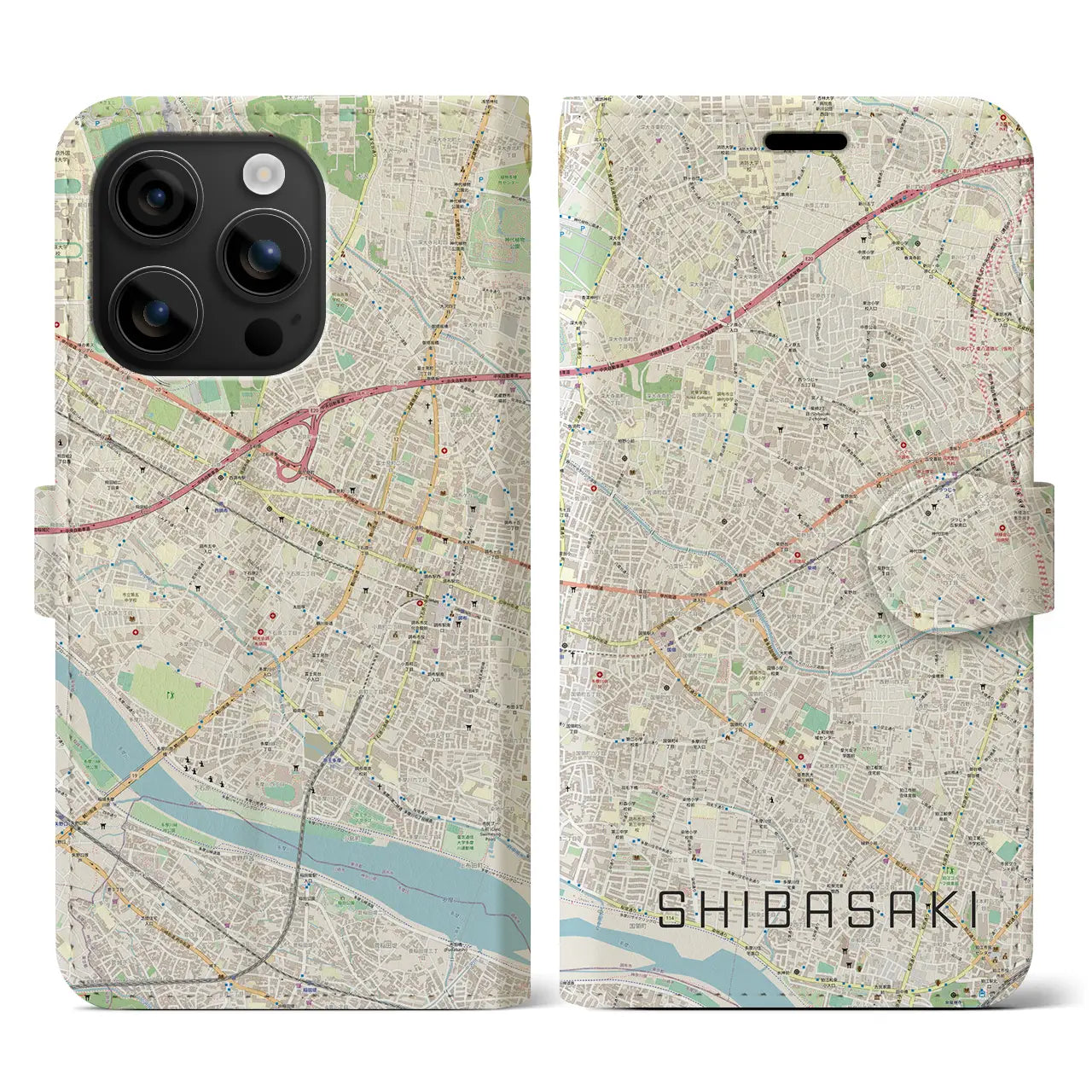 【柴崎(東京都)】地図柄iPhoneケース(手帳タイプ)