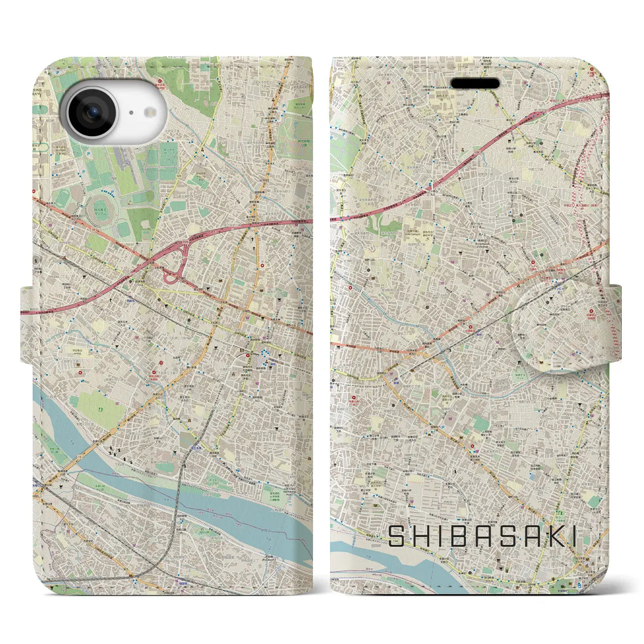 【柴崎(東京都)】地図柄iPhoneケース(手帳タイプ)