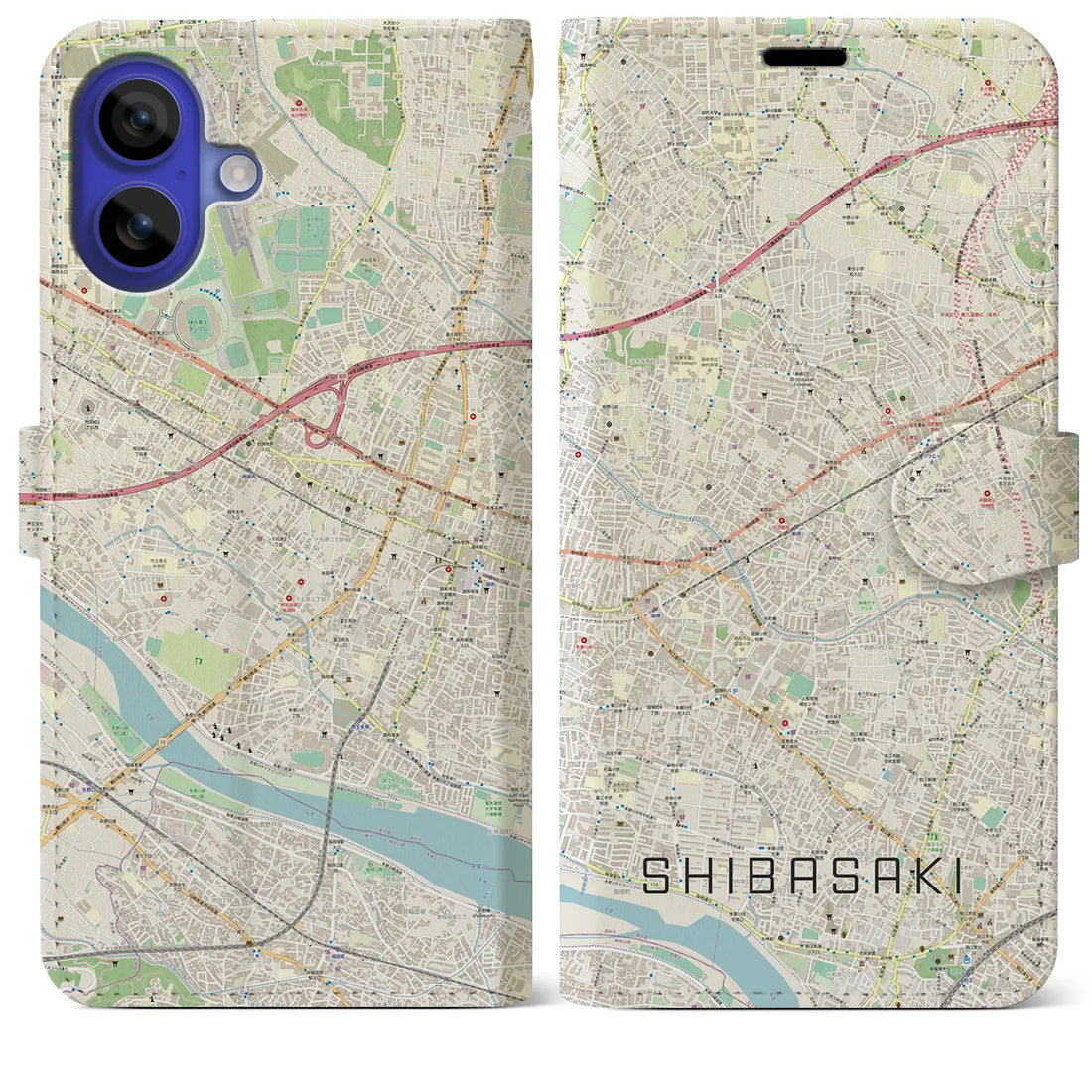 【柴崎(東京都)】地図柄iPhoneケース(手帳タイプ)ナチュラル・iPhone 16 Pro Max 用