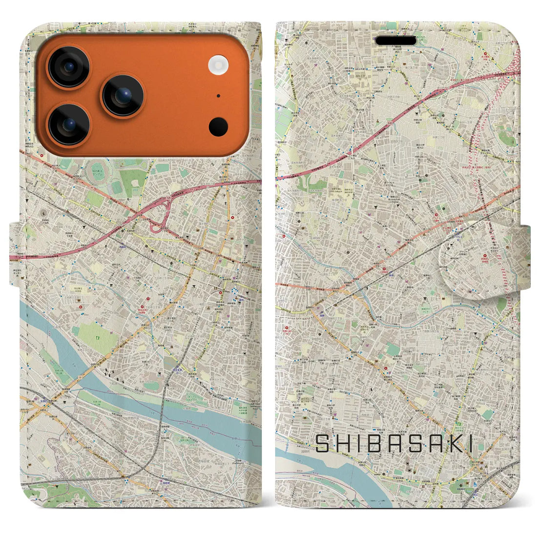 【柴崎(東京都)】地図柄iPhoneケース(手帳タイプ)ナチュラル・iPhone 17 Pro Max 用