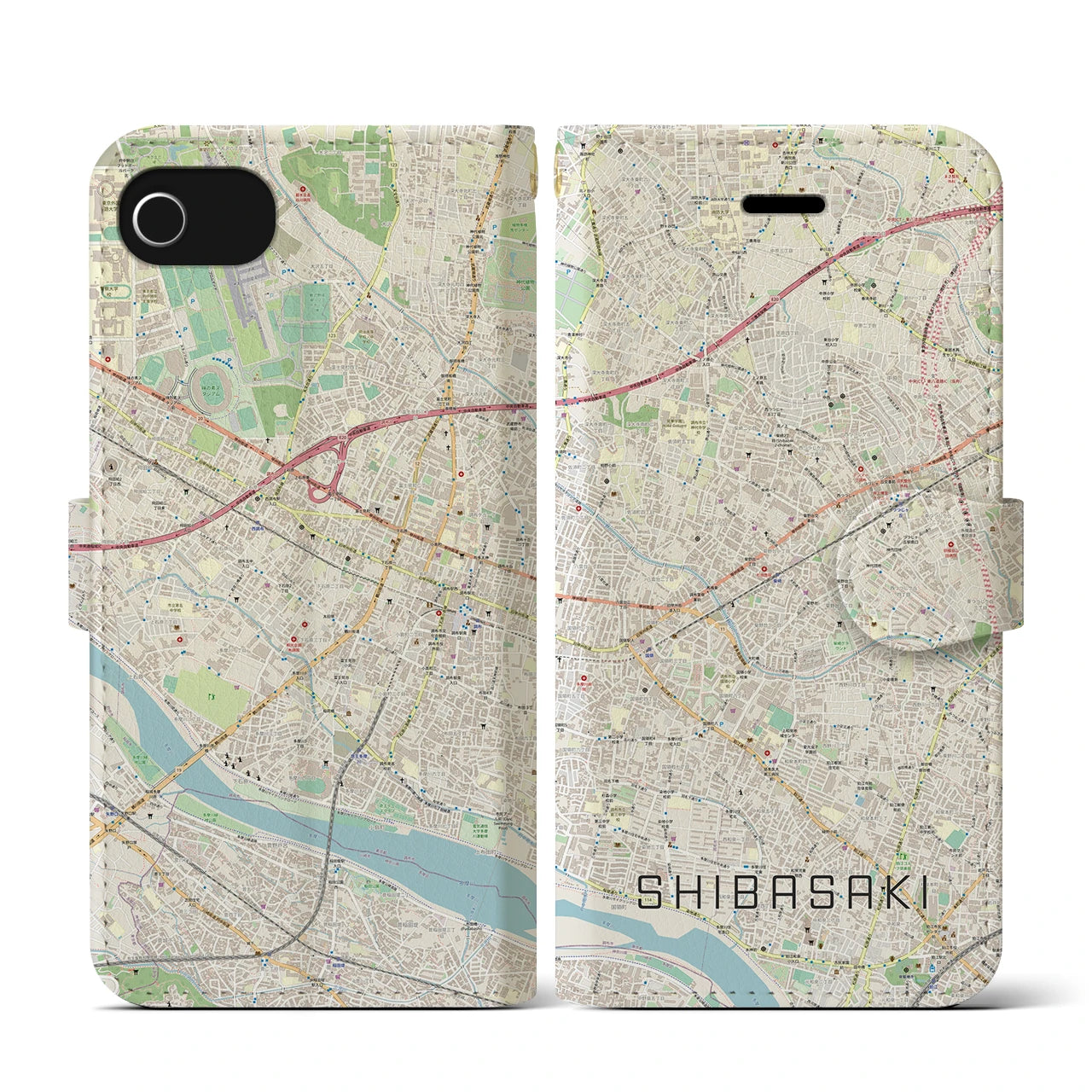 【柴崎(東京都)】地図柄iPhoneケース(手帳タイプ)