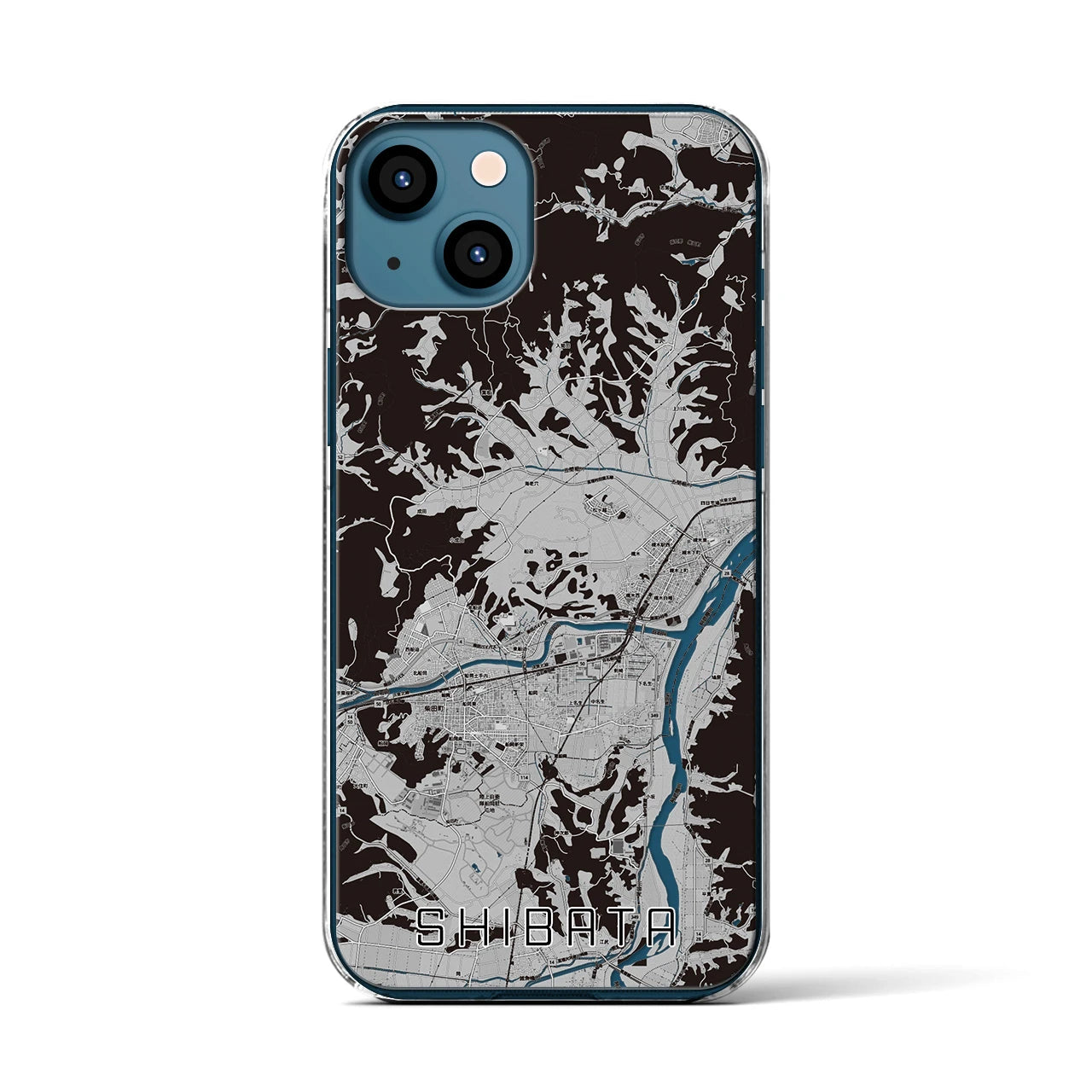 【柴田(宮城県)】地図柄iPhoneケース(クリアタイプ)モノトーン・iPhone 13 用