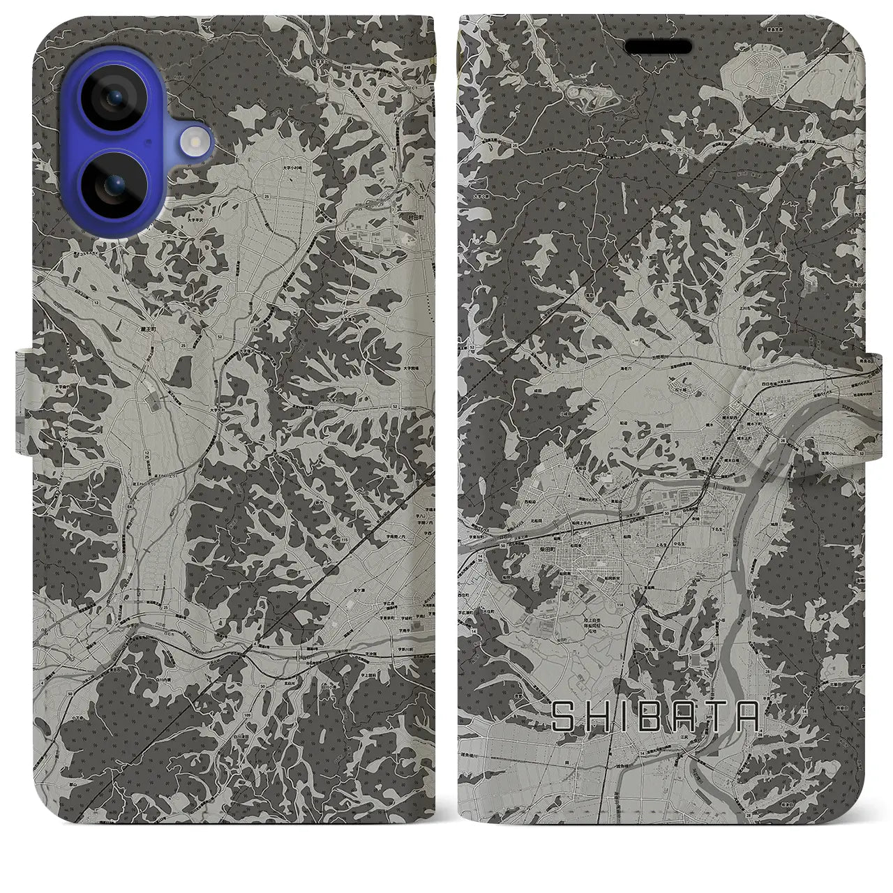 【柴田(宮城県)】地図柄iPhoneケース(手帳タイプ)モノトーン・iPhone 16 Pro Max 用