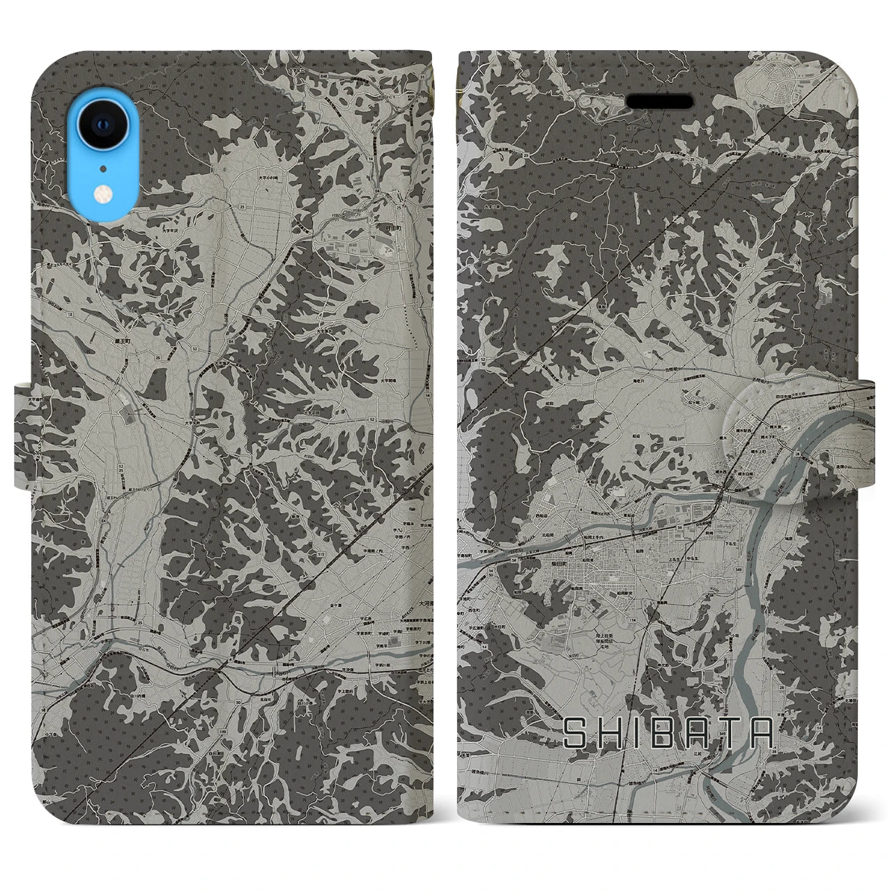 【柴田(宮城県)】地図柄iPhoneケース(手帳タイプ)モノトーン・iPhone XR 用