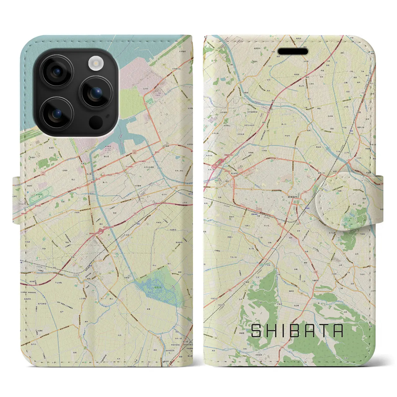 【新発田(新潟県)】地図柄iPhoneケース(手帳タイプ)ナチュラル・iPhone 16 用