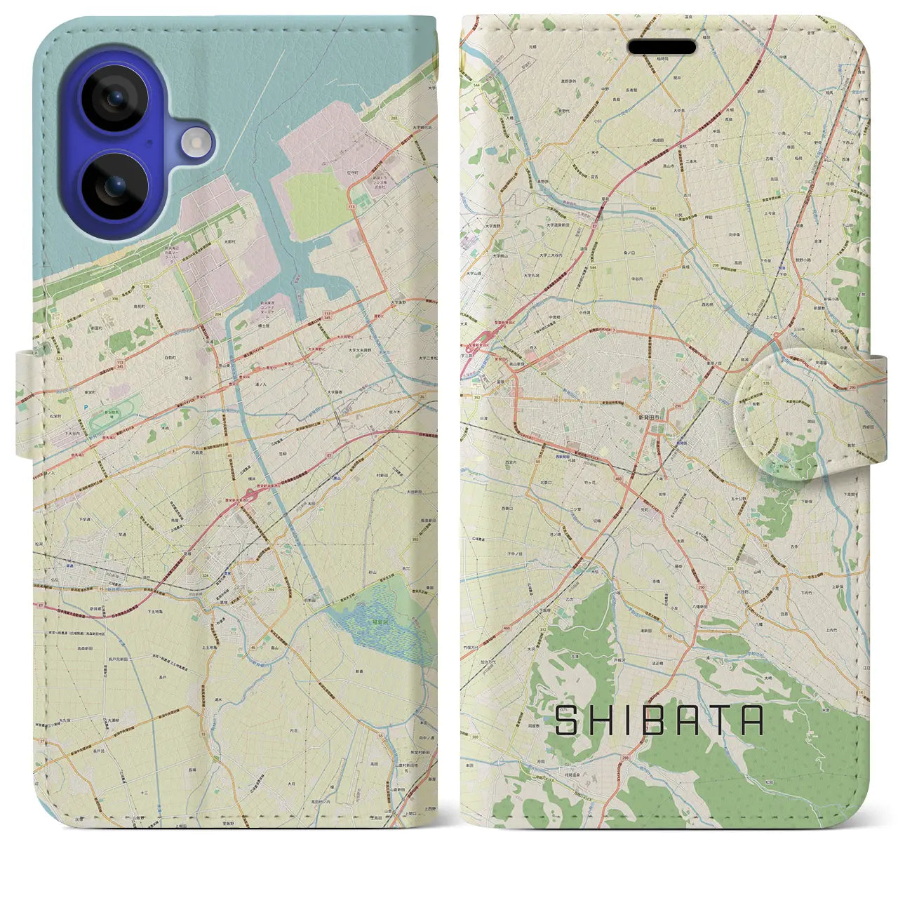 【新発田(新潟県)】地図柄iPhoneケース(手帳タイプ)ナチュラル・iPhone 16 Pro Max 用