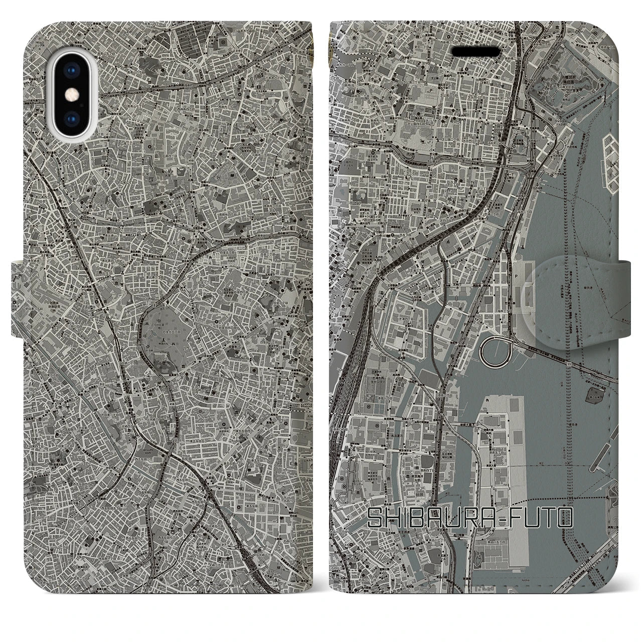 【芝浦ふ頭(東京都)】地図柄iPhoneケース(手帳タイプ)モノトーン・iPhone XS Max 用