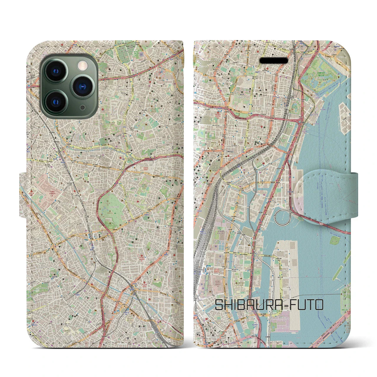 【芝浦ふ頭(東京都)】地図柄iPhoneケース(手帳タイプ)ナチュラル・iPhone 11 Pro 用