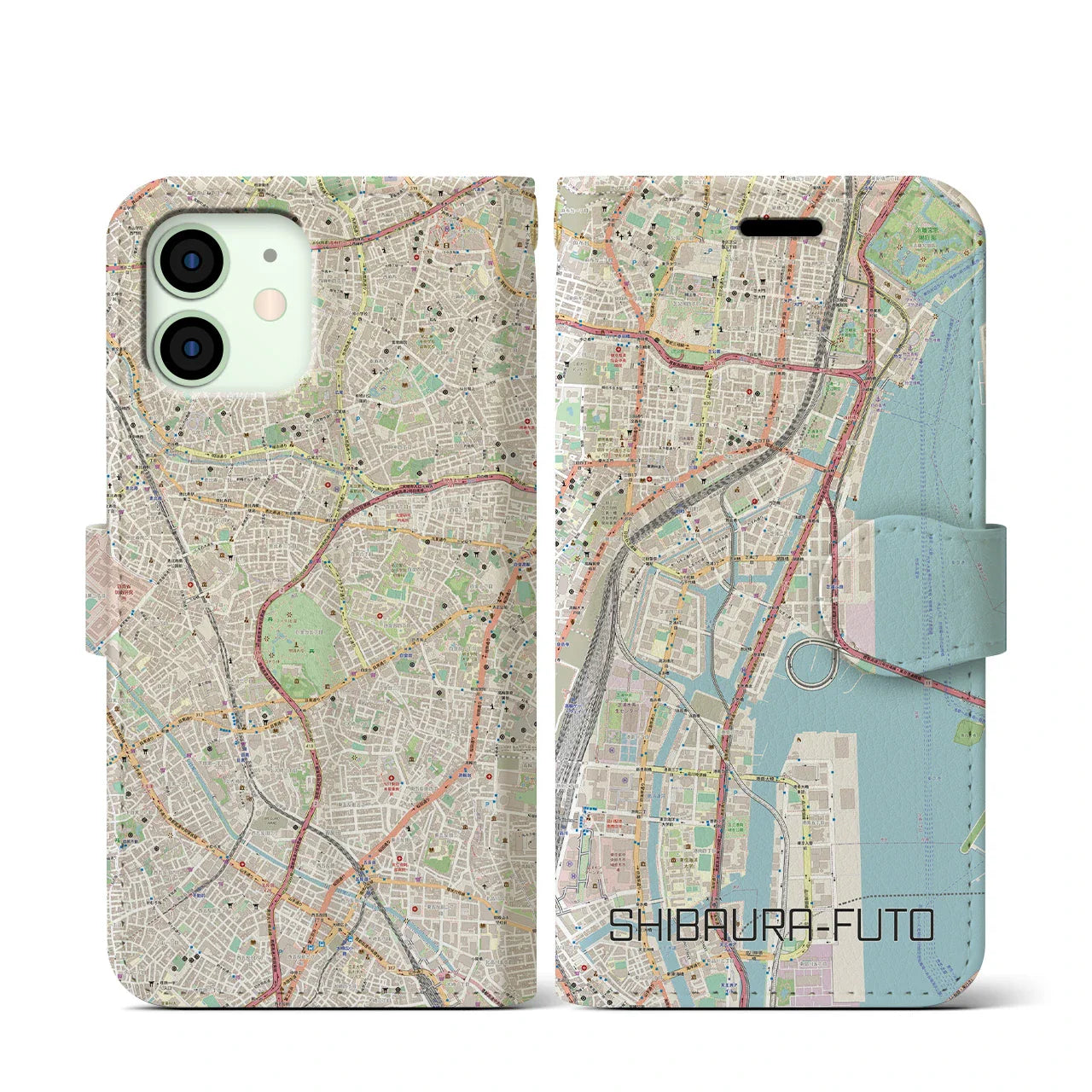 【芝浦ふ頭(東京都)】地図柄iPhoneケース(手帳タイプ)ナチュラル・iPhone 12 mini 用